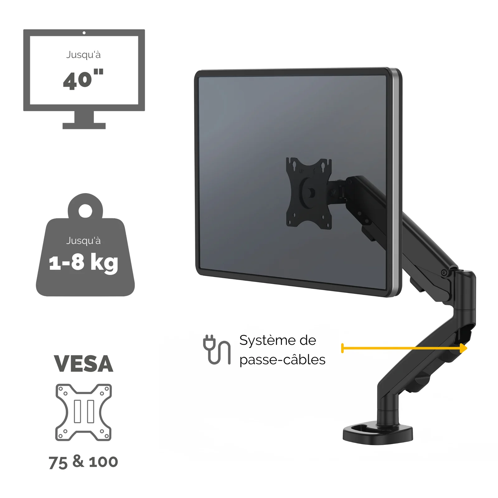 Fellowes Eppa 9683101 support d'écran plat pour bureau 101,6 cm (40") Noir