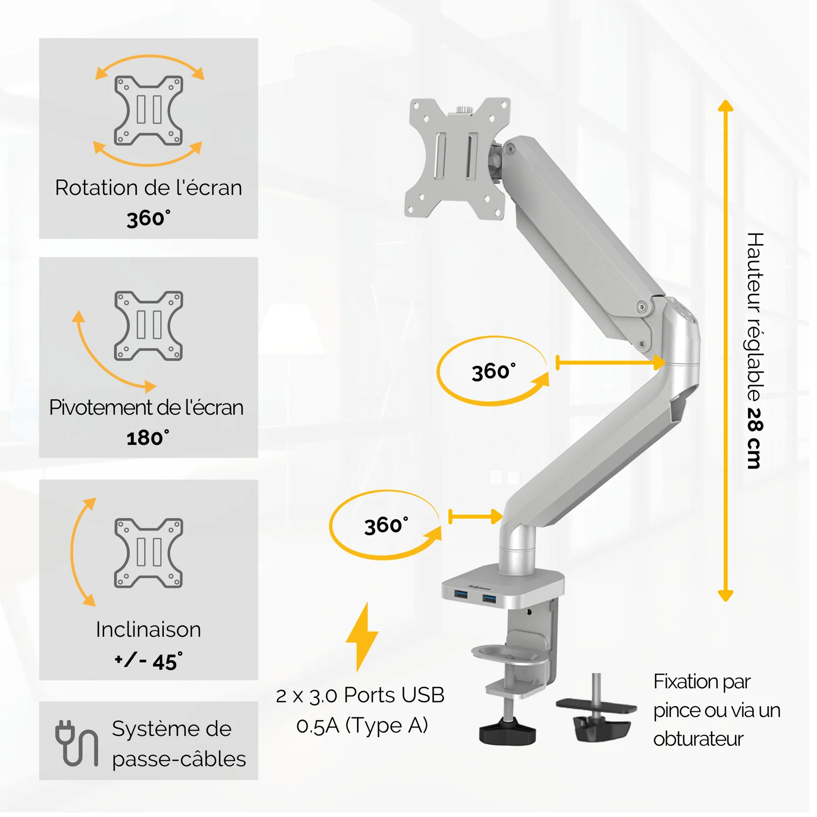Fellowes Platinum Series Bras porte-écran simple - Argent