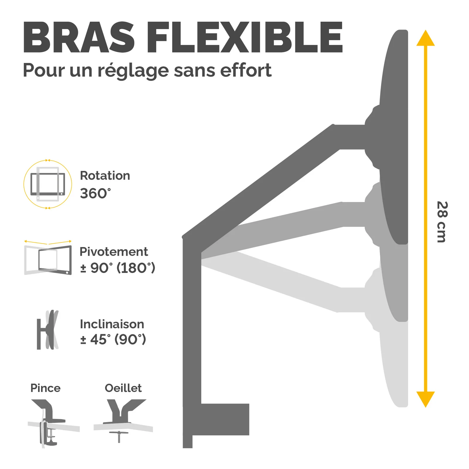 Fellowes Platinum Series Bras porte-écran simple - Blanc