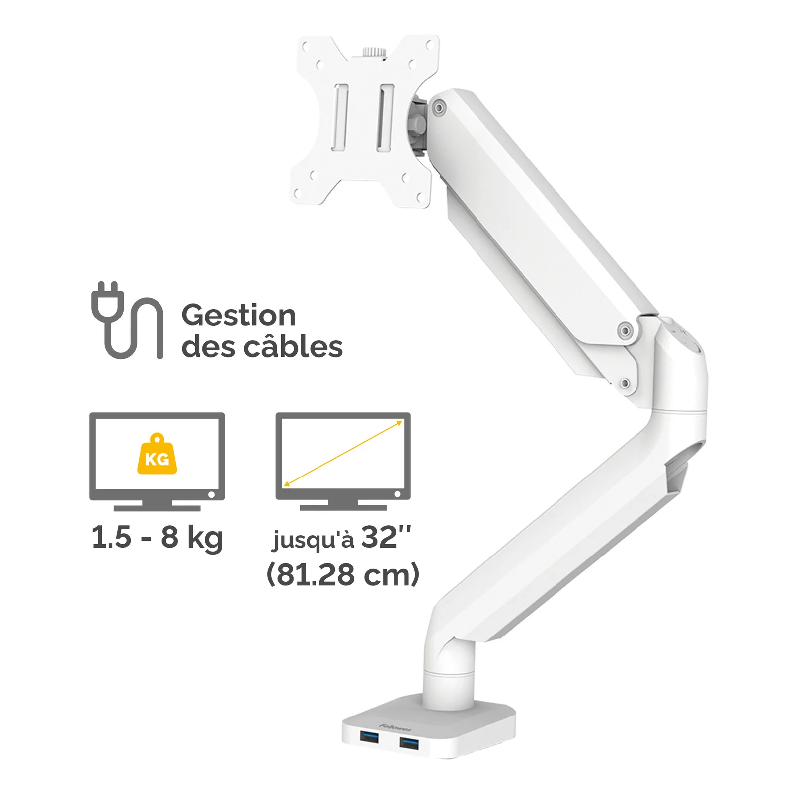 Fellowes Platinum Series Bras porte-écran simple - Blanc