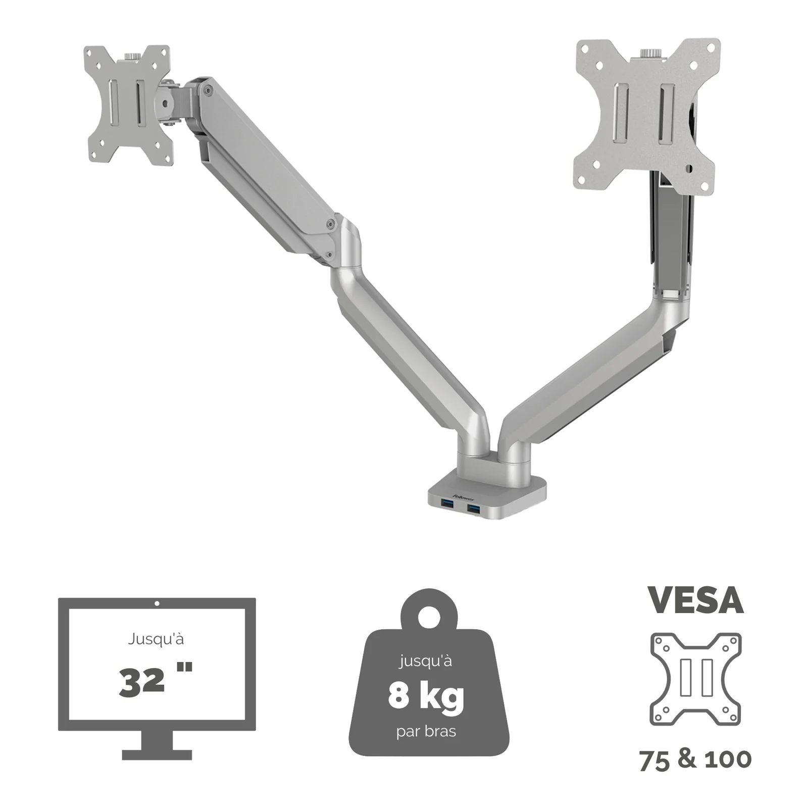 Fellowes Platinum Series Bras porte-écrans double - Argent