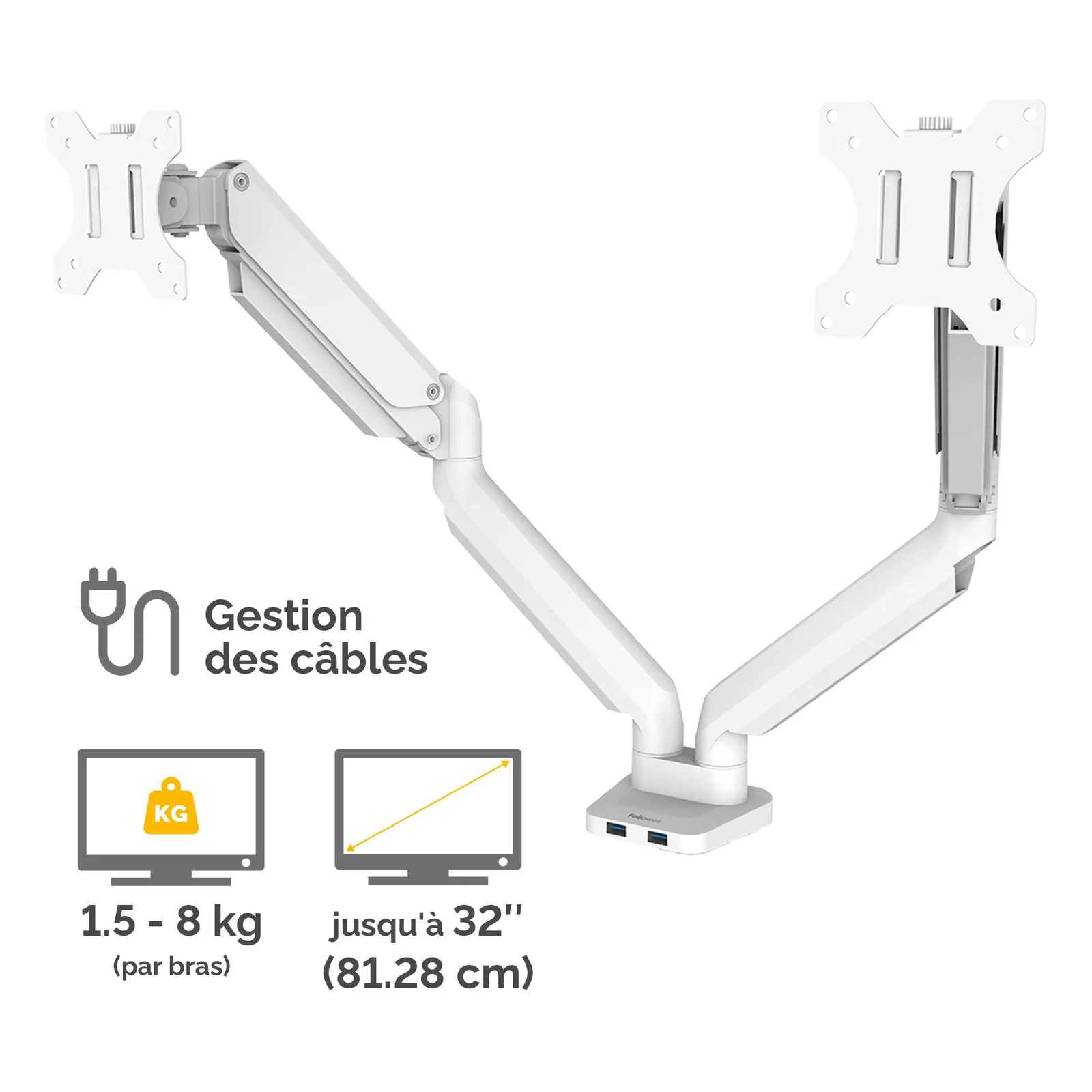 Fellowes Platinum Series Bras porte-écrans double - Blanc