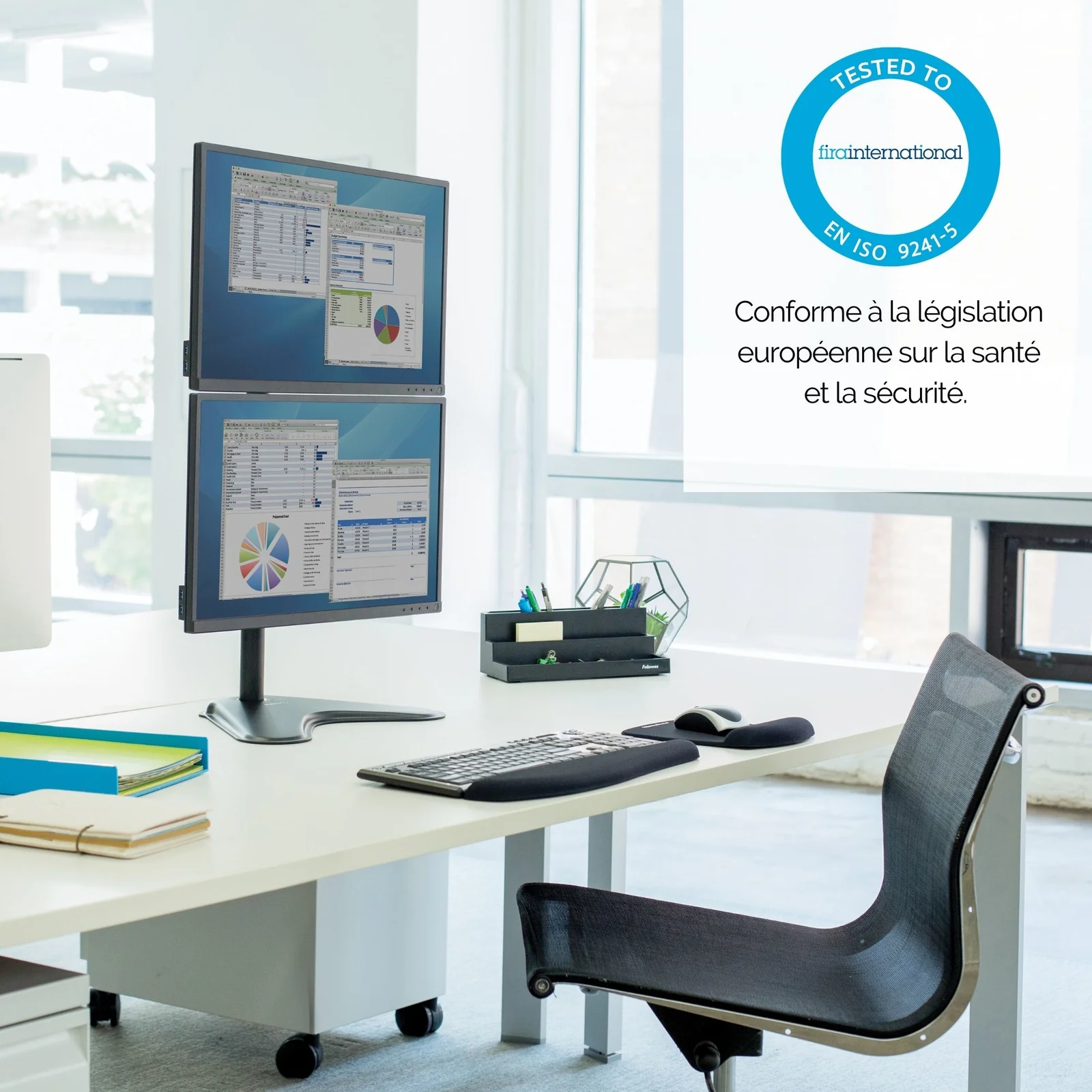Fellowes Seasa Bras porte-écrans double vertical sur pied