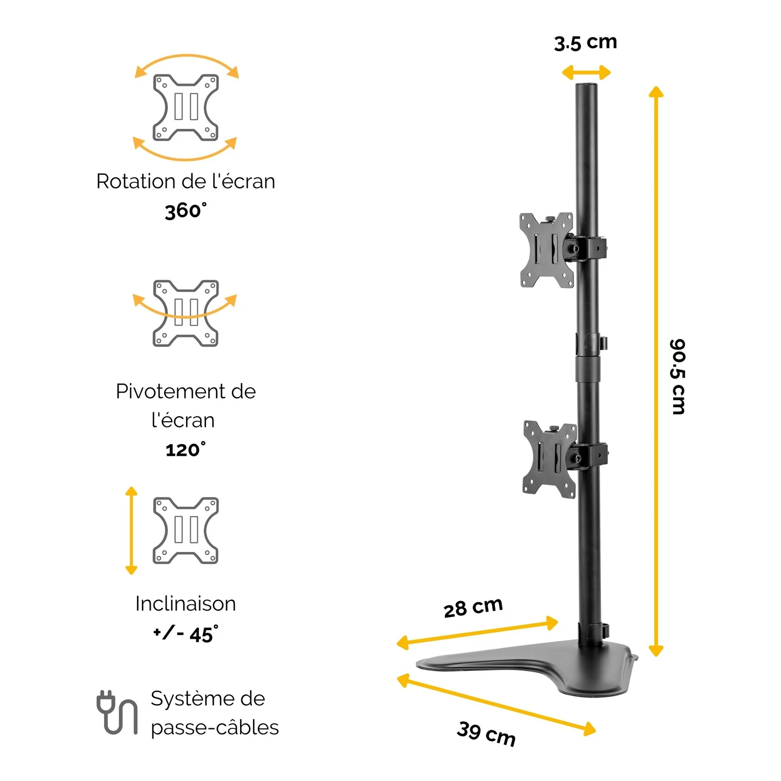 Fellowes Seasa Bras porte-écrans double vertical sur pied
