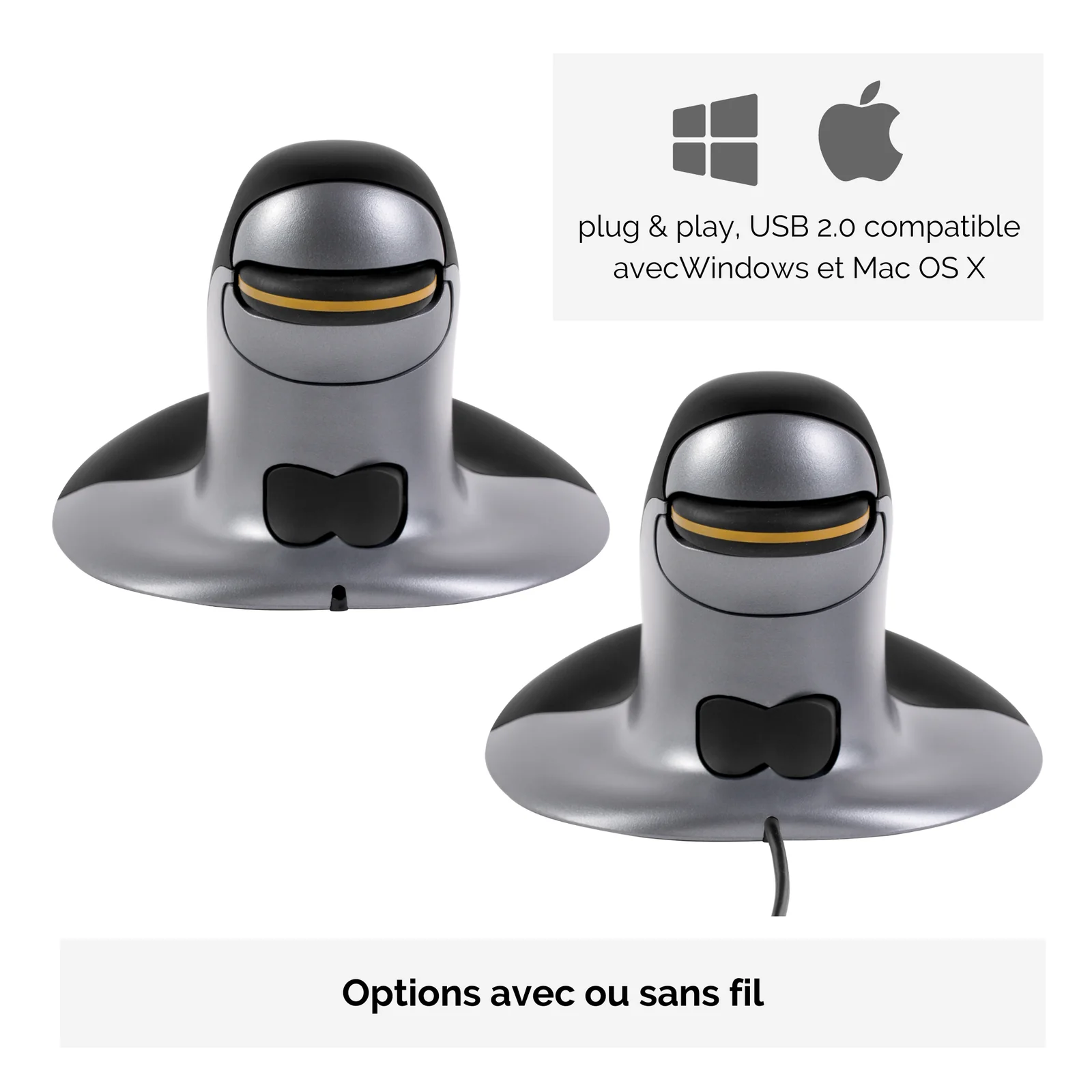 Fellowes Souris verticale ambidextre Penguin – Sans fil - Moyen