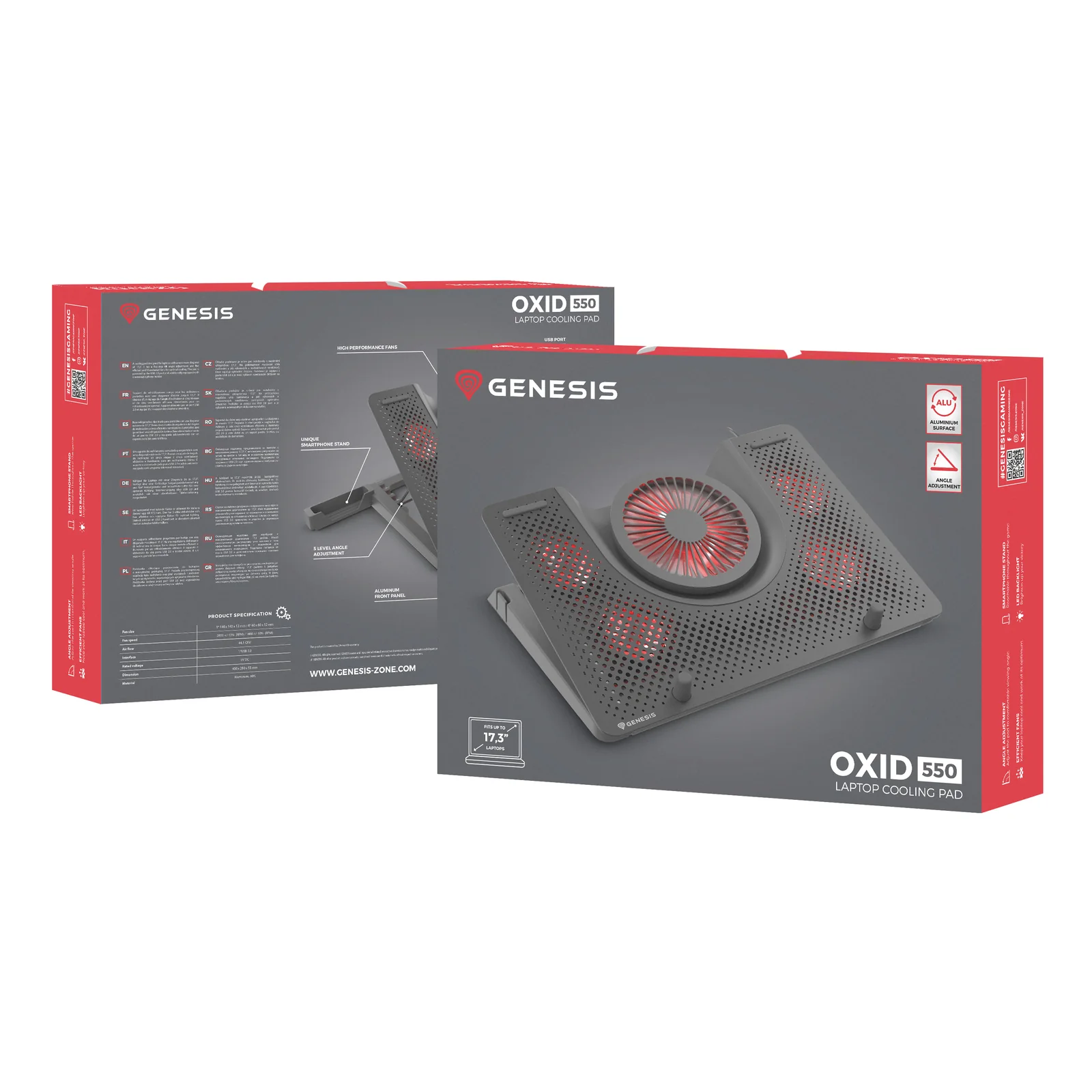 GENESIS Oxid 550 système de refroidissement pour ordinateurs portables 43,9 cm (17.3") 2800 tr/min Noir