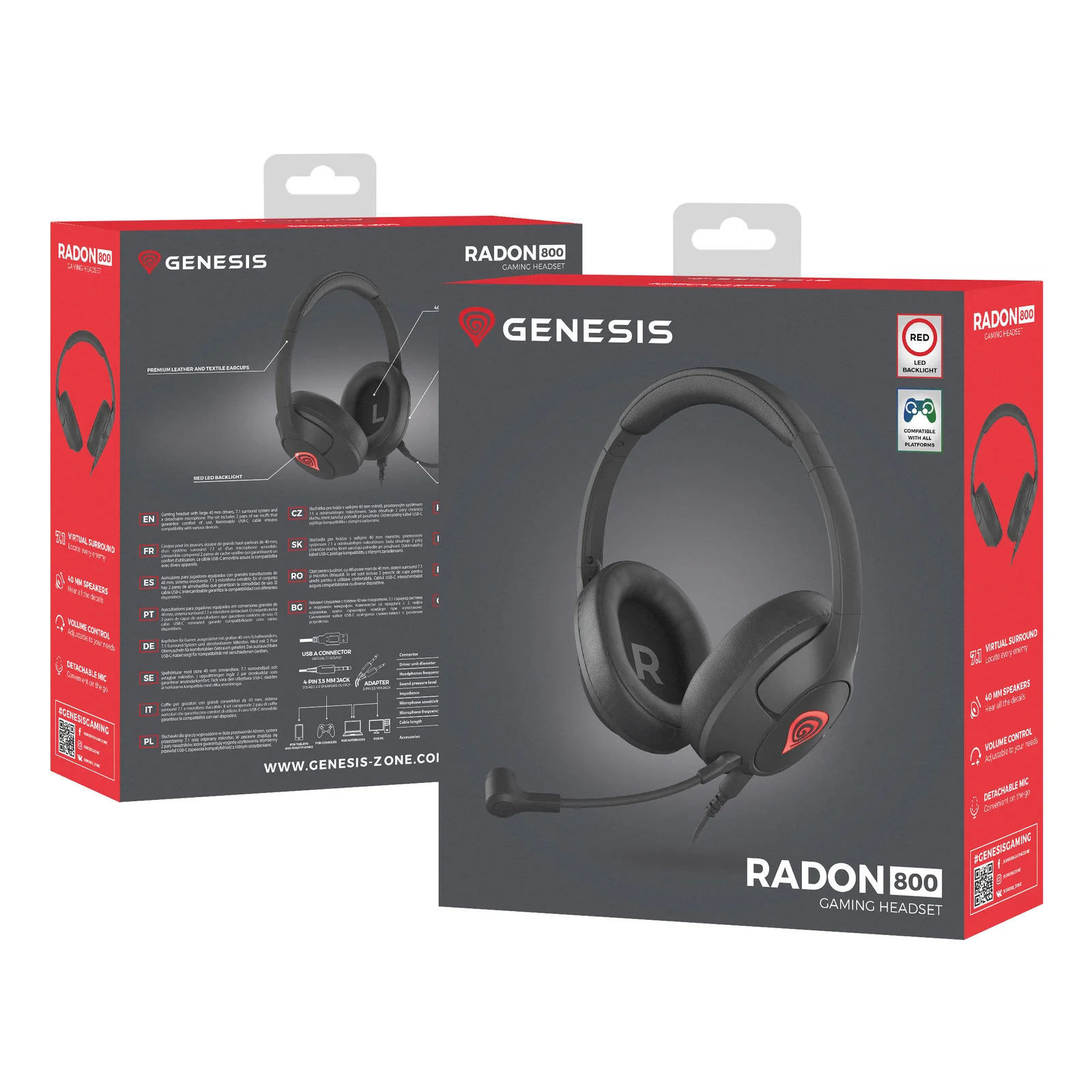 GENESIS Radon 800 Casques Avec fil Arceau Gaming USB Type-A Noir