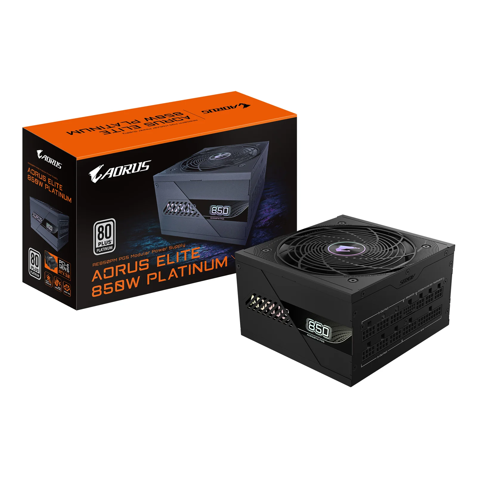 AORUS ELITE P850W Alimentation - PCIe 5.0, 80 PLUS Platinum, Conception entièrement modulaire, Ventilateur de 120 mm, Compatible ATX 3.0, Prise EU