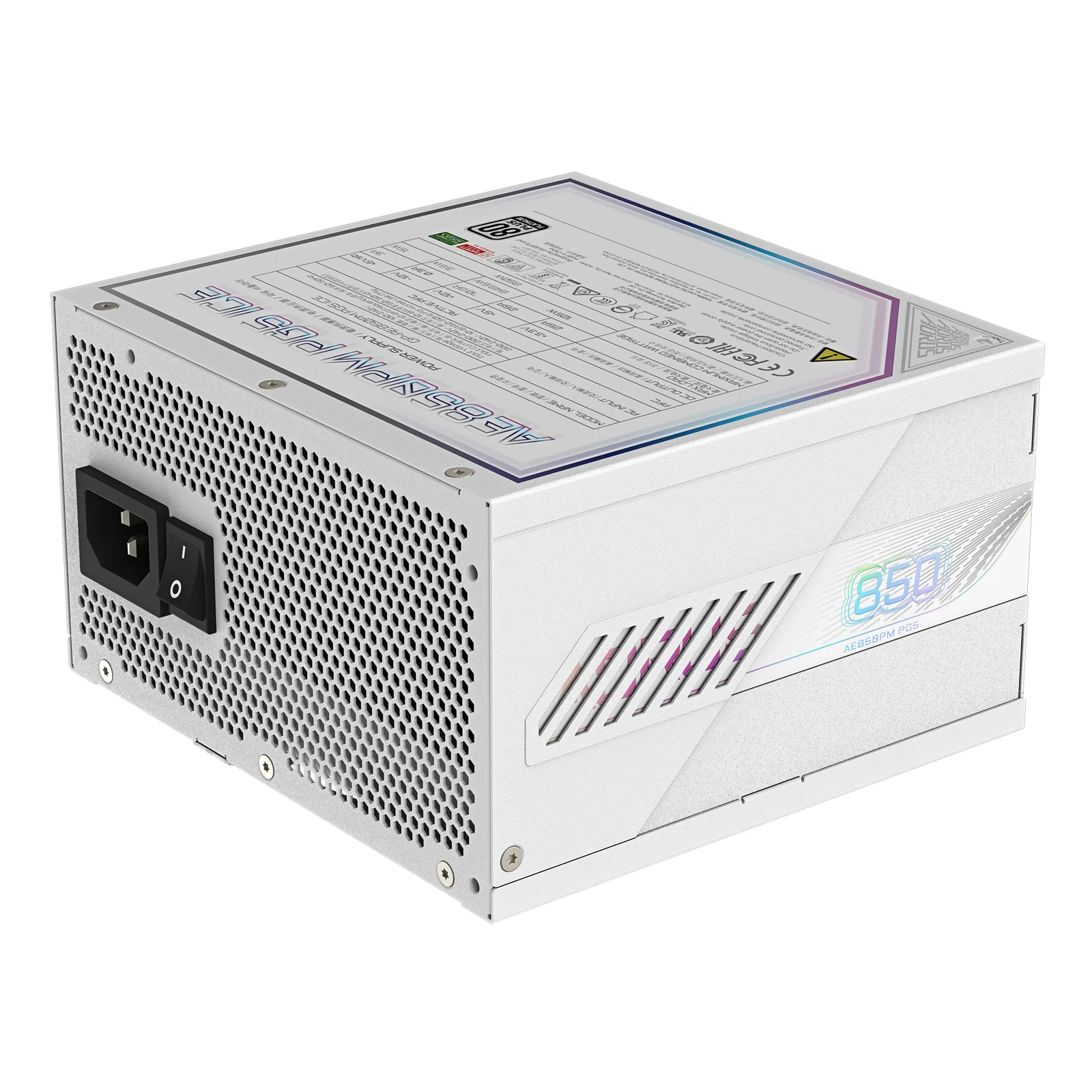 GIGABYTE AORUS ELITE P850W ICE Alimentation - PCIe 5.0, 80 PLUS Platinum, Conception entièrement modulaire, Ventilateur de 120 mm, Compatible ATX 3.0, Prise EU