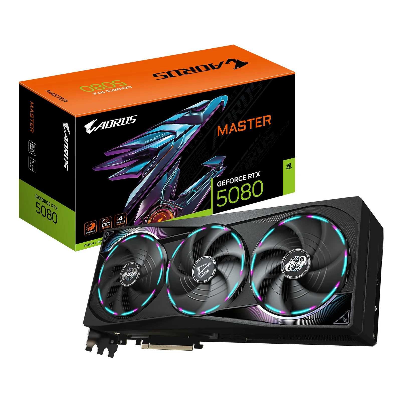 AORUS GeForce RTX 5080 MASTER 16G Carte Graphique - 16GB GDDR7, 256 bits, PCI-E 5.0, 2805MHz Core Clock, 3 x DisplayPort, 1 x HDMI, GV-N5080AORUS M-16GD