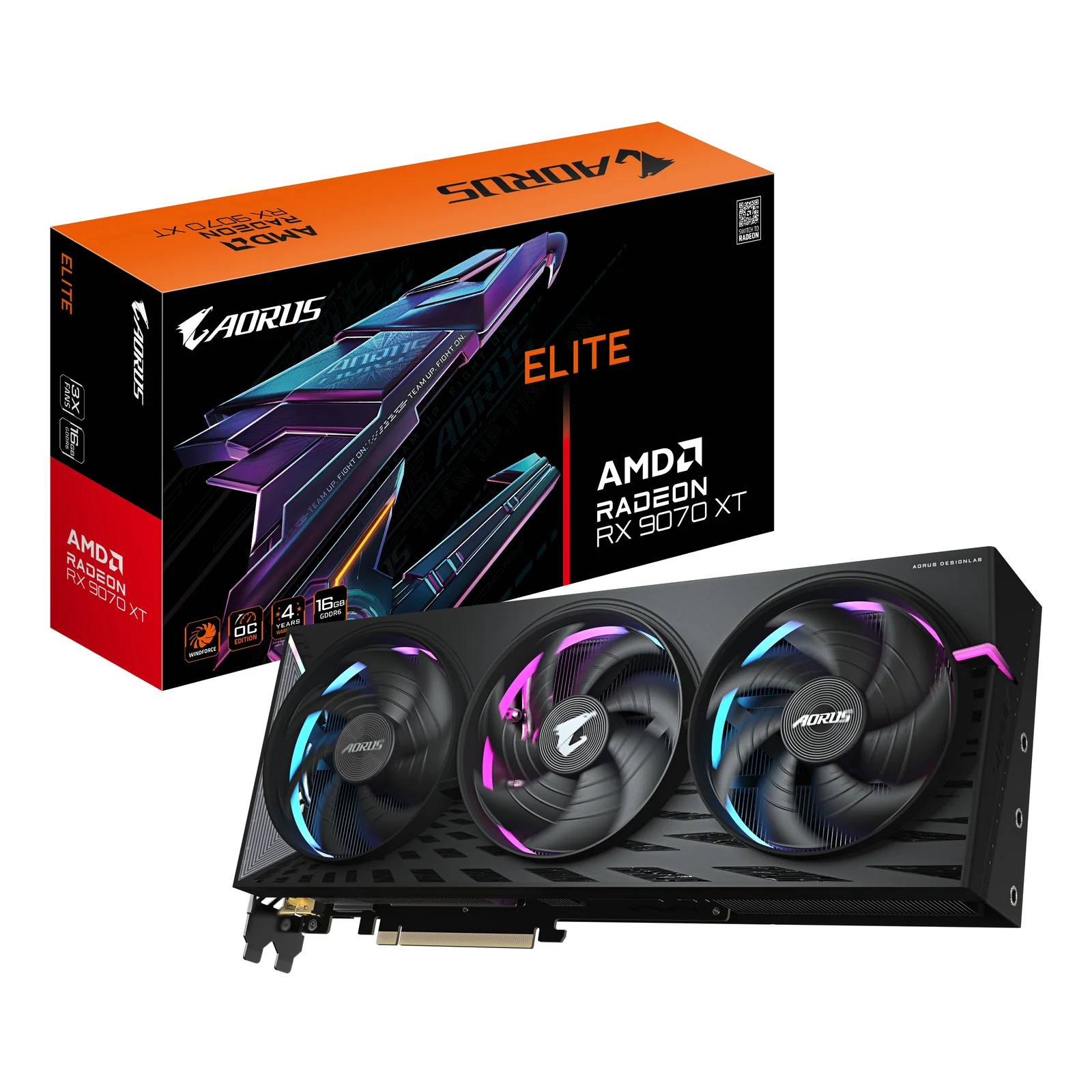 AORUS Radeon RX 9070 XT ELITE 16G Carte Graphique - 16 Go GDDR6, 256 bits, PCI-E 5.0, 3100 MHz Fréquence du Cœur, 2 x DisplayPort, 2 x HDMI, GV-R9070XTAORUS E-16GD