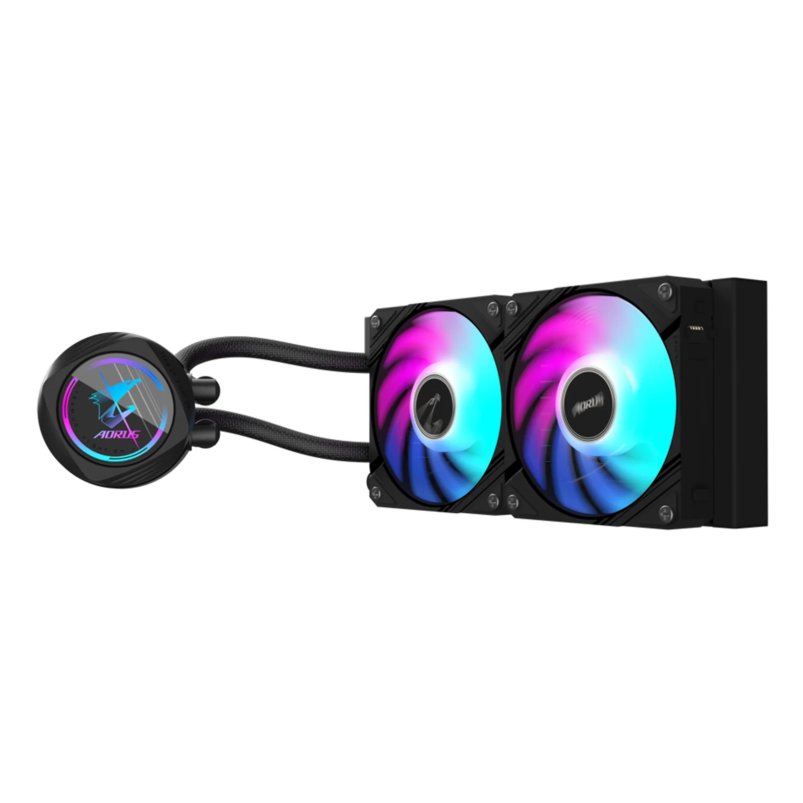 GIGABYTE AORUS WATERFORCE II 240 Refroidisseur liquide pour processeur AIO - 2x ventilateurs ARGB de 120 mm, mécanisme d'emboîtement coulissant, DAISY-CHAIN, compatible avec Intel LGA 1851 et AMD AM5