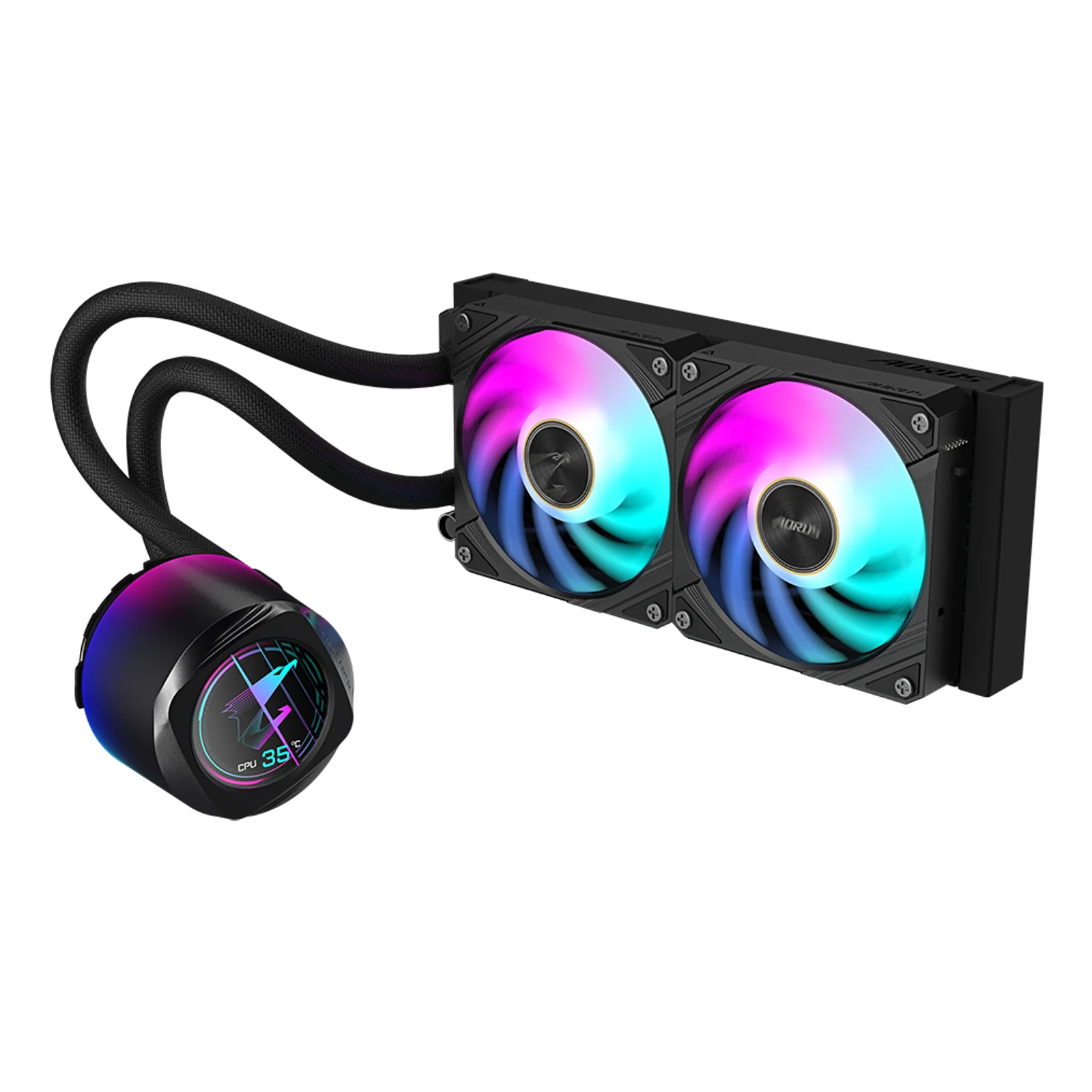 GIGABYTE AORUS WATERFORCE X II 240 Refroidisseur liquide pour processeur AIO - 2x ventilateurs ARGB de 120 mm, écran LCD en couleur, DAISY-CHAIN, compatible avec Intel LGA 1851 et AMD AM5