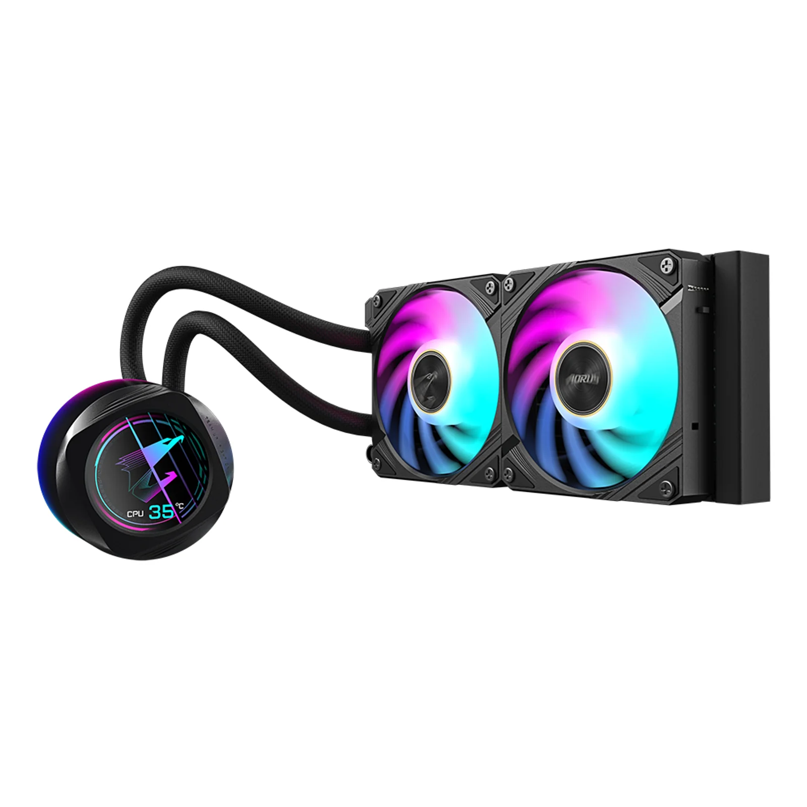 GIGABYTE AORUS WATERFORCE X II 240 Refroidisseur liquide pour processeur AIO - 2x ventilateurs ARGB de 120 mm, écran LCD en couleur, DAISY-CHAIN, compatible avec Intel LGA 1851 et AMD AM5