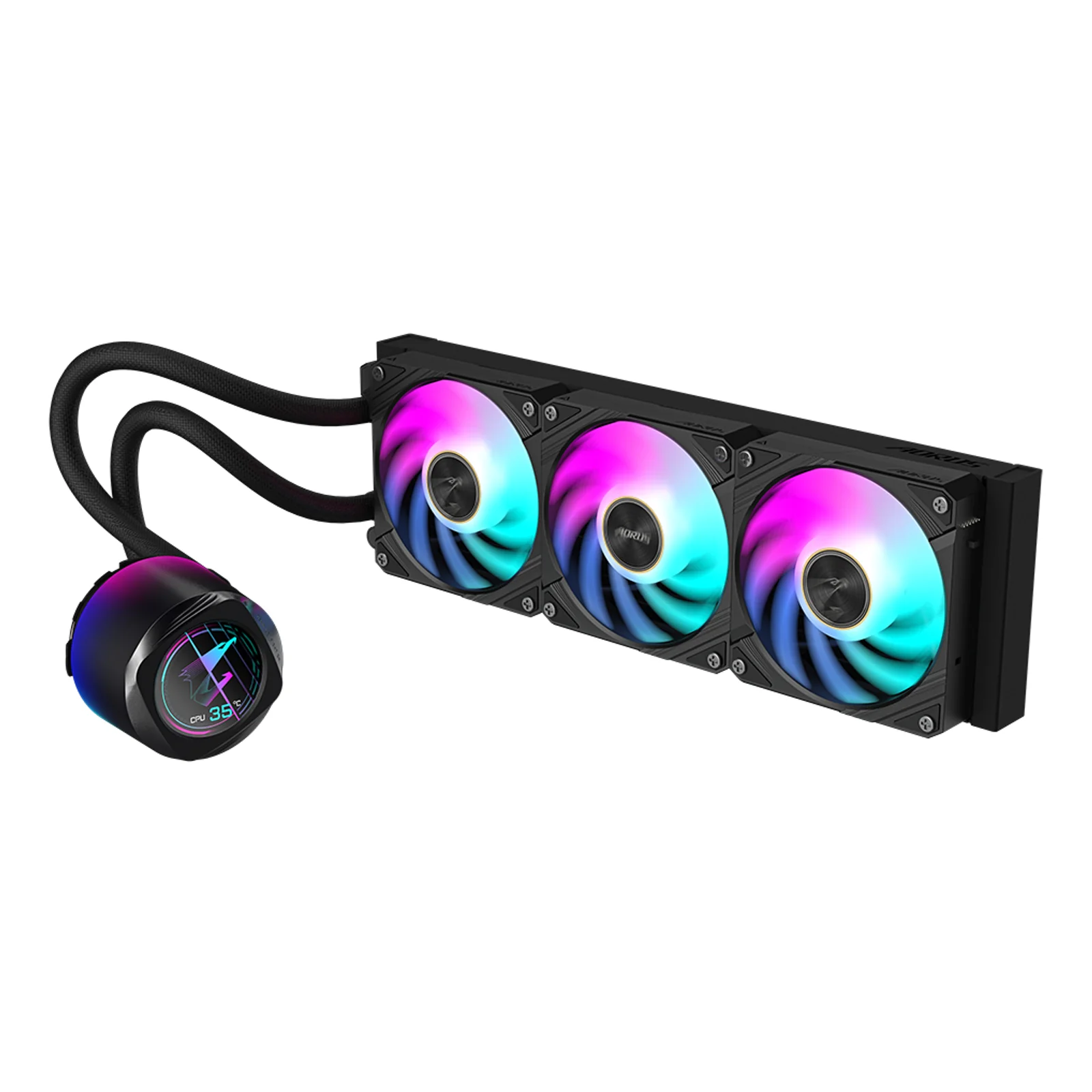 GIGABYTE AORUS WATERFORCE X II 360 Refroidisseur liquide pour processeur AIO - 3x ventilateurs ARGB de 120 mm, écran LCD en couleur, DAISY-CHAIN, compatible avec Intel LGA 1851 et AMD AM5