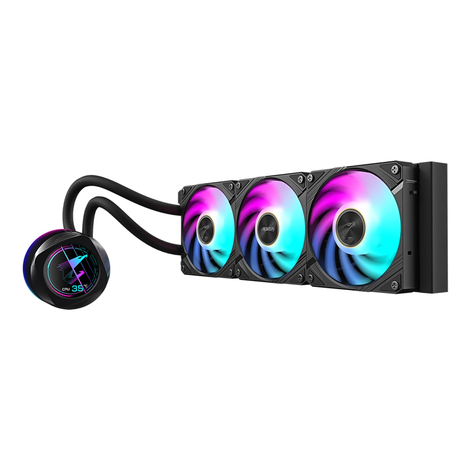 GIGABYTE AORUS WATERFORCE X II 360 Refroidisseur liquide pour processeur AIO - 3x ventilateurs ARGB de 120 mm, écran LCD en couleur, DAISY-CHAIN, compatible avec Intel LGA 1851 et AMD AM5