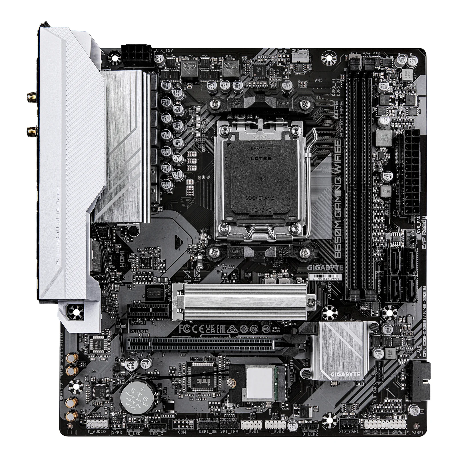 GIGABYTE B650M GAMING WIFI6E Carte Mère - Processeurs AMD Ryzen Série 9000, VRM 5+2+2 phases, jusqu'à 6400 MHz DDR5 (OC), 1xPCIe 4.0 M.2, LAN 2,5 GbE, WIFI 6E, USB 3.2 Gen 1