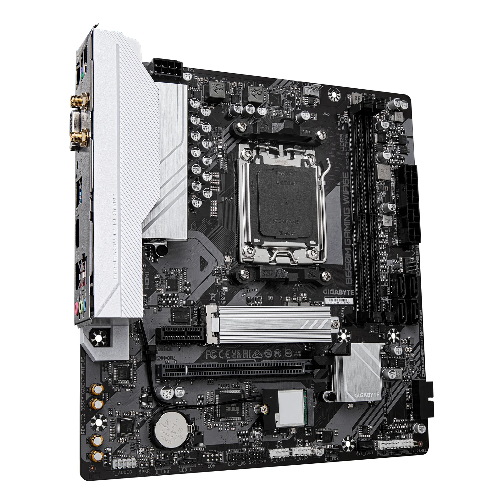 GIGABYTE B650M GAMING WIFI6E Carte Mère - Processeurs AMD Ryzen Série 9000, VRM 5+2+2 phases, jusqu'à 6400 MHz DDR5 (OC), 1xPCIe 4.0 M.2, LAN 2,5 GbE, WIFI 6E, USB 3.2 Gen 1