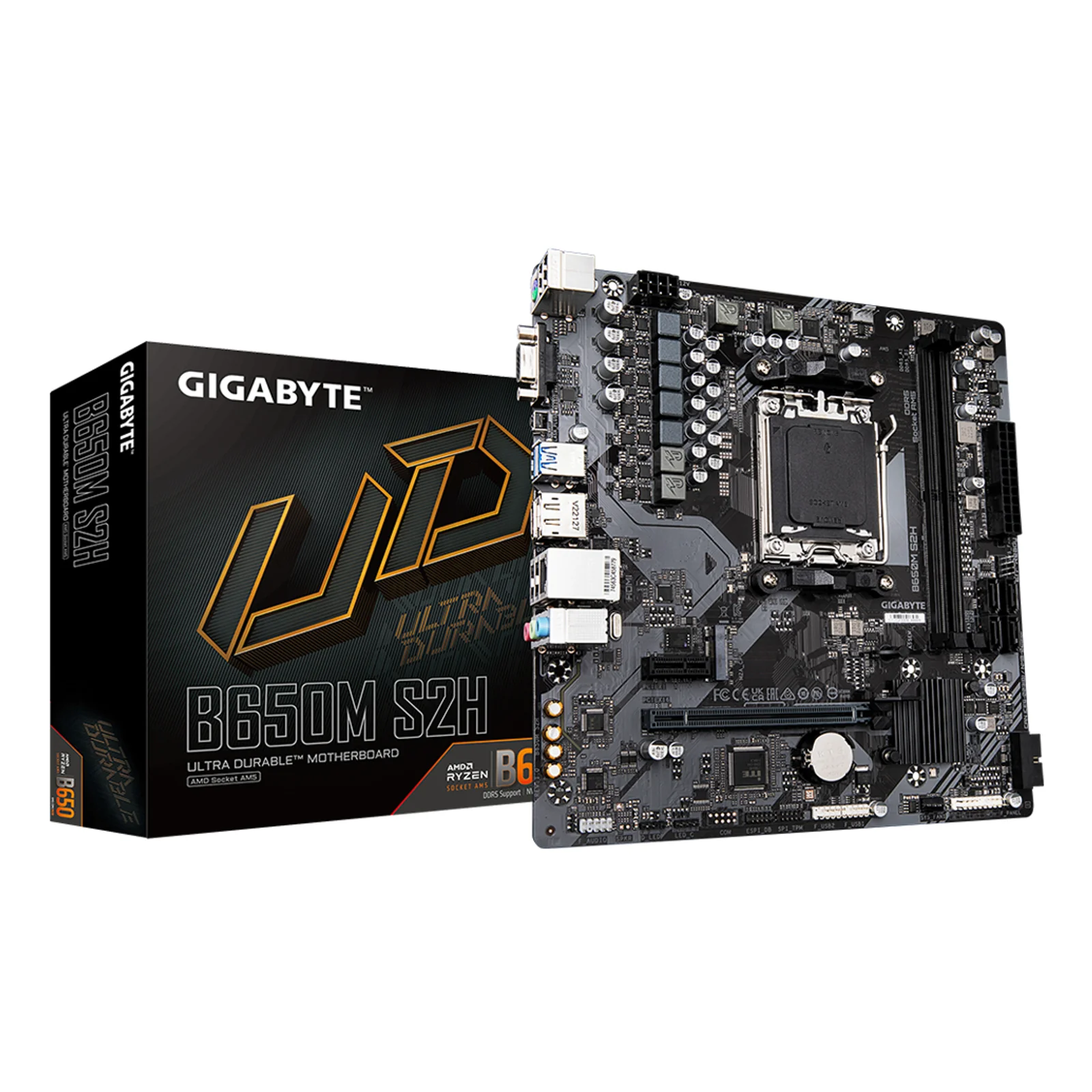 B650M S2H Carte mère - AMD Ryzen série 9000, VRM 5+2+2 phases, jusqu'à 6400 MHz DDR5 (OC), 1xPCIe 4.0 M.2, LAN GbE, USB 3.2 Gen 1