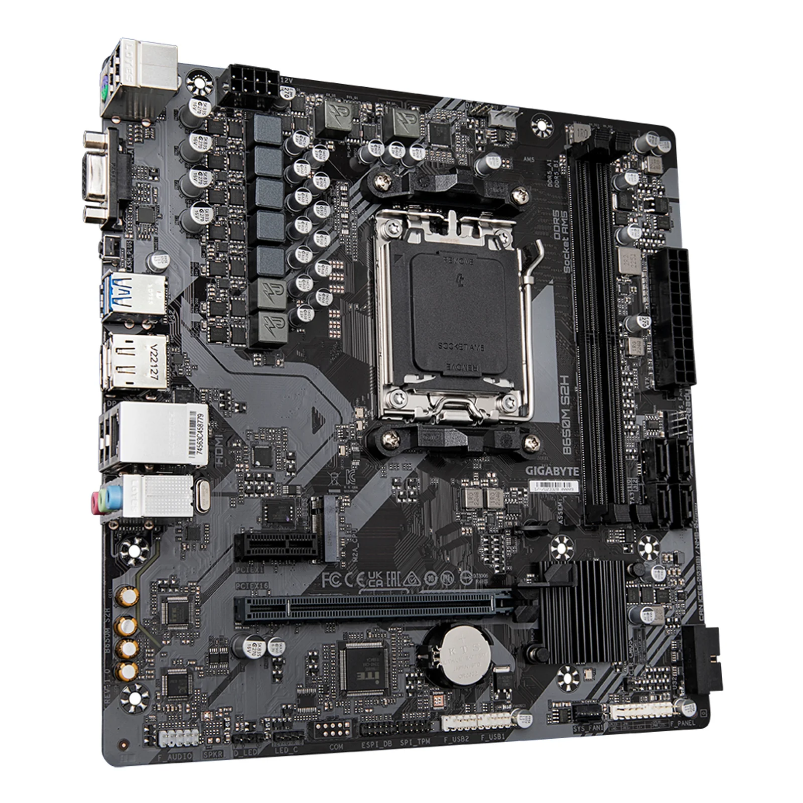 GIGABYTE B650M S2H Carte mère - AMD Ryzen série 9000, VRM 5+2+2 phases, jusqu'à 6400 MHz DDR5 (OC), 1xPCIe 4.0 M.2, LAN GbE, USB 3.2 Gen 1