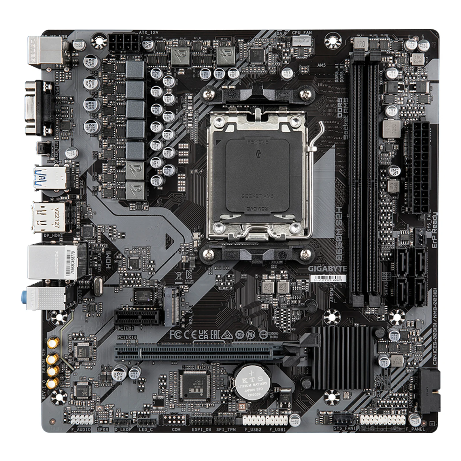 GIGABYTE B650M S2H Carte mère - AMD Ryzen série 9000, VRM 5+2+2 phases, jusqu'à 6400 MHz DDR5 (OC), 1xPCIe 4.0 M.2, LAN GbE, USB 3.2 Gen 1