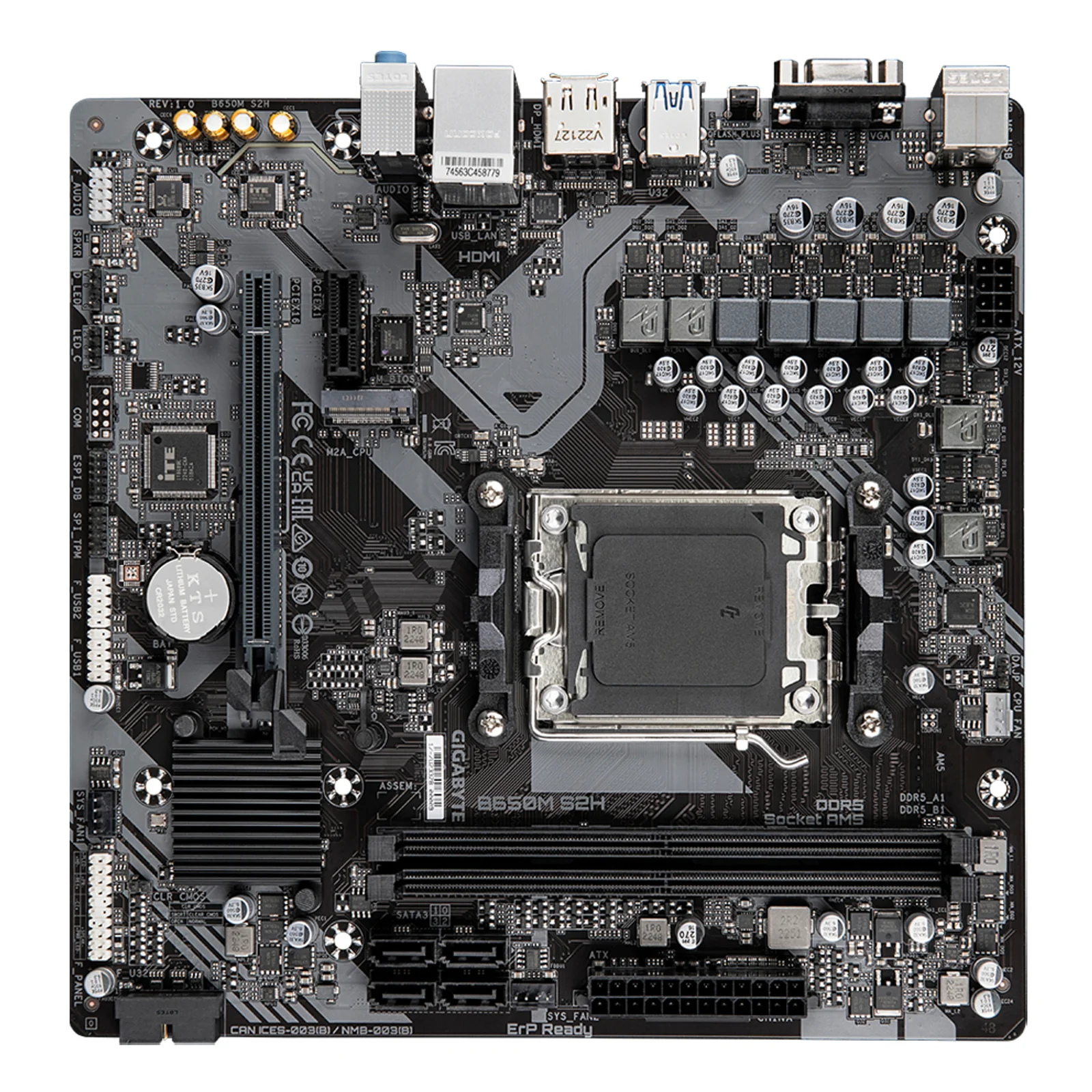 GIGABYTE B650M S2H Carte mère - AMD Ryzen série 9000, VRM 5+2+2 phases, jusqu'à 6400 MHz DDR5 (OC), 1xPCIe 4.0 M.2, LAN GbE, USB 3.2 Gen 1