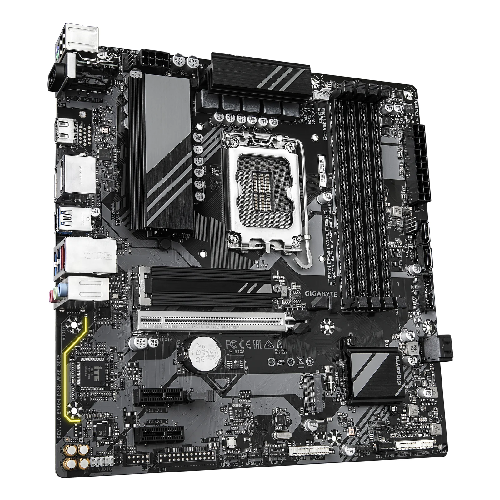 GIGABYTE B760M DS3H WIFI6E GEN5 Carte Mère – Compatible avec les processeurs Intel Core 14e génération, VRM numérique 6+2+1 phases, jusqu’à 5600 MHz DDR5, 2 x M.2 PCIe 4.0, Wi-Fi 6E, LAN 2.5 GbE, USB 3.2 Gen2