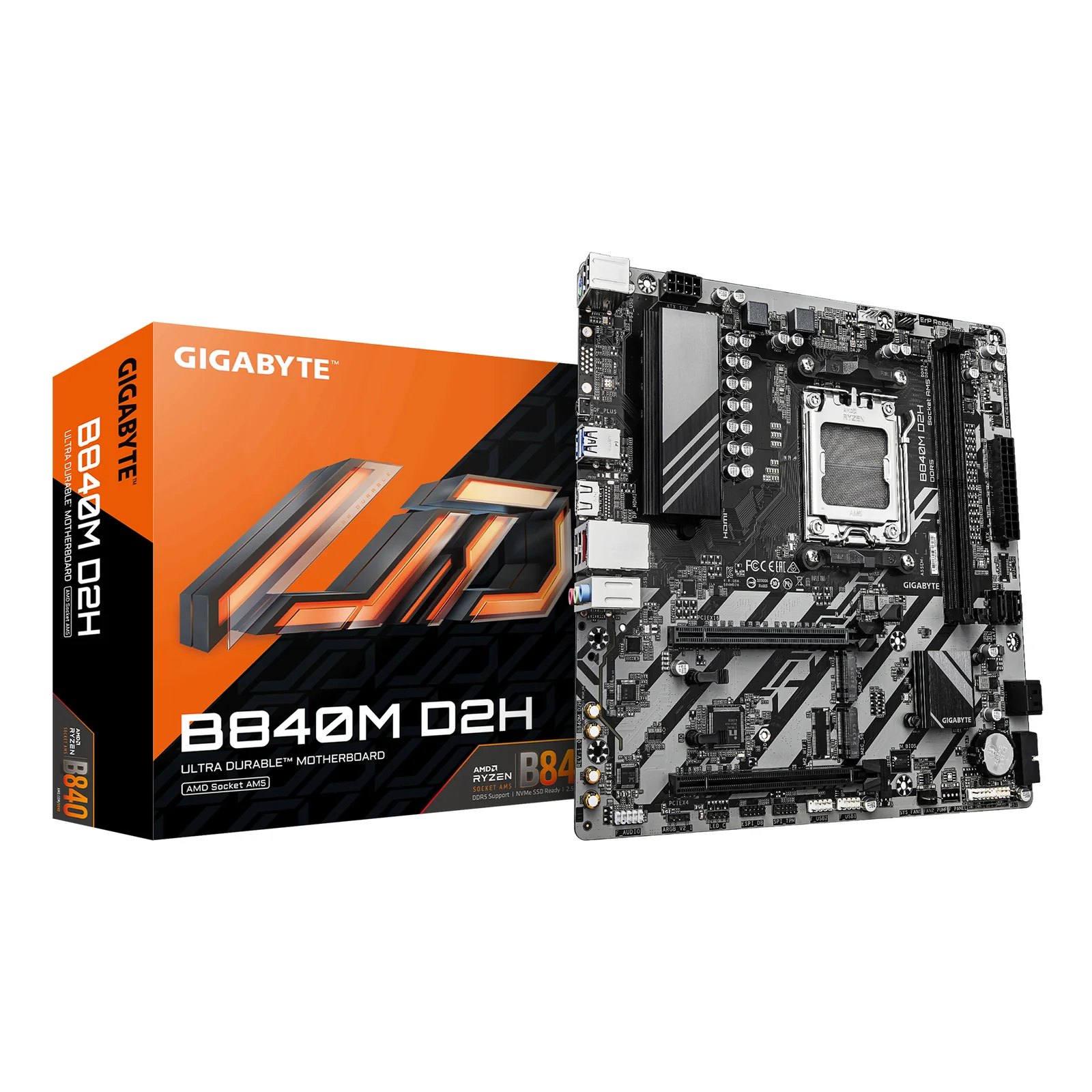 B840M D2H Carte mère - Processeurs AMD Ryzen 9000, VRM 5+2+2 phases, jusqu'à 7600 MHz DDR5, 1xPCIe 4.0 + 1xPCIe 3.0 M.2, LAN 2.5GbE, USB 3.2 Gen 1