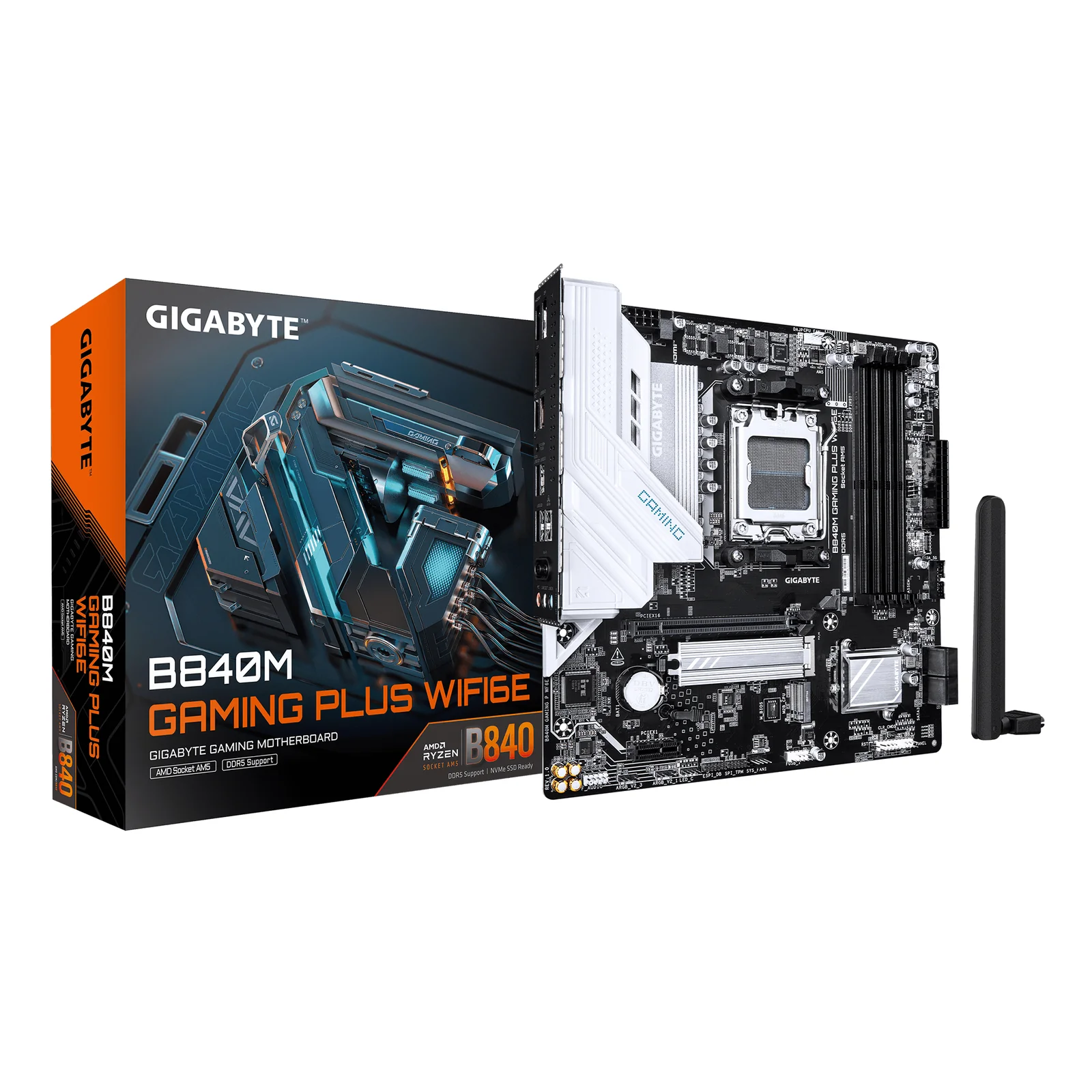 B840M GAMING PLUS WIFI6E Carte Mère – Processeurs AMD Ryzen 9000, VRM 8+2+2 phases, jusqu’à 8200 MHz DDR5 (O.C.), 2× M.2 PCIe 4.0, Wi-Fi 6E, LAN 1 GbE, USB 3.2 Gen 2