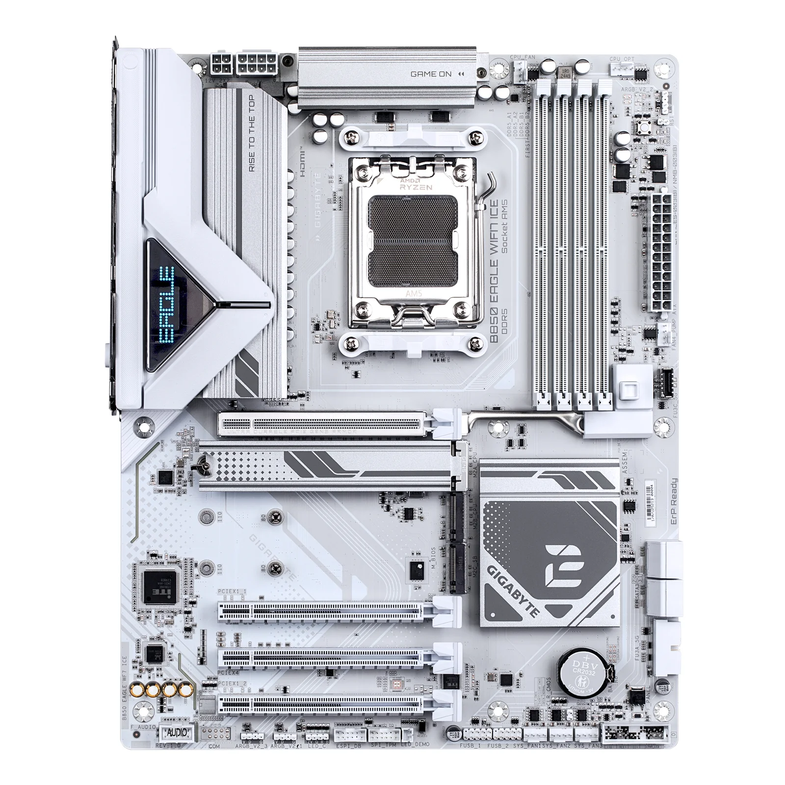 GIGABYTE B850 EAGLE WIFI7 ICE Carte mère - Processeurs AMD Ryzen série 9000, VRM numérique 8+2+2 phases, jusqu'à 8200 MHz DDR5 (O.C.), 1x M.2 PCIe 5.0 + 2x M.2 PCIe 4.0, Wi-Fi 7, LAN 2.5 GbE, USB 3.2 Gen 2