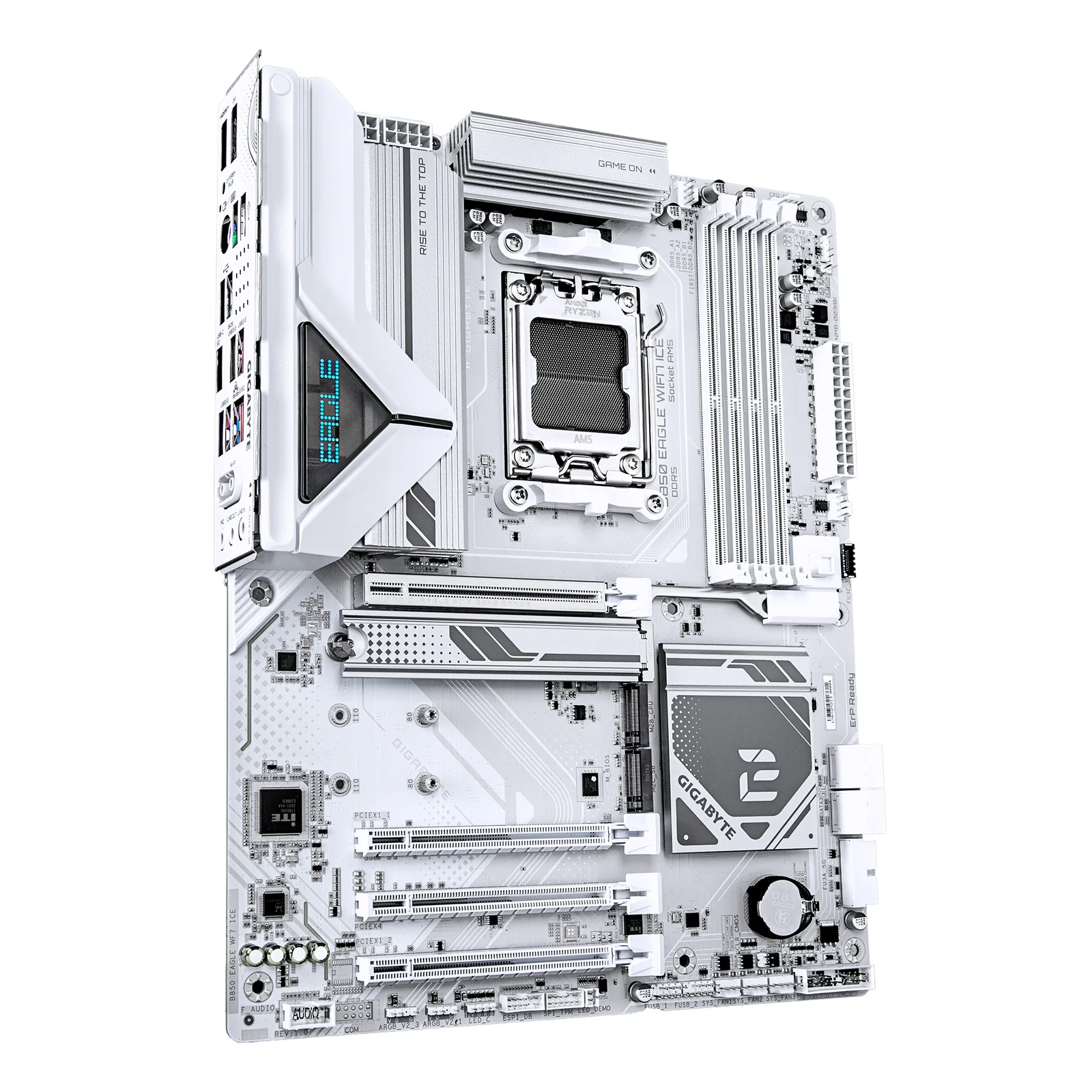 GIGABYTE B850 EAGLE WIFI7 ICE Carte mère - Processeurs AMD Ryzen série 9000, VRM numérique 8+2+2 phases, jusqu'à 8200 MHz DDR5 (O.C.), 1x M.2 PCIe 5.0 + 2x M.2 PCIe 4.0, Wi-Fi 7, LAN 2.5 GbE, USB 3.2 Gen 2