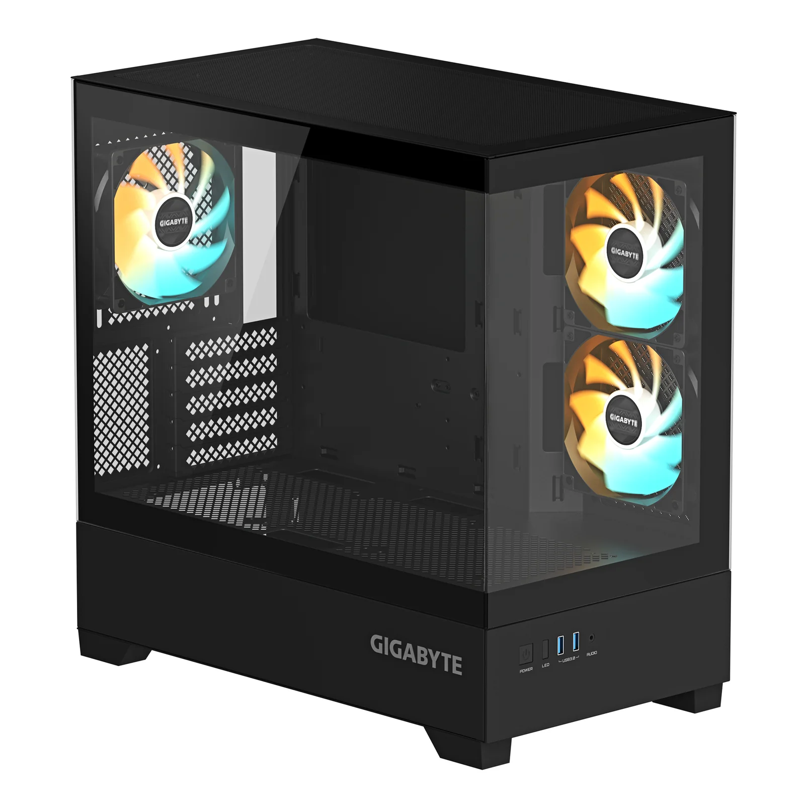 GIGABYTE C201 PANORAMIC Boîtier PC – Tour Moyenne, m-ATX, prise en charge radiateur 360 mm, 3 ventilateurs préinstallés, USB 3.0, compatible RGB Fusion