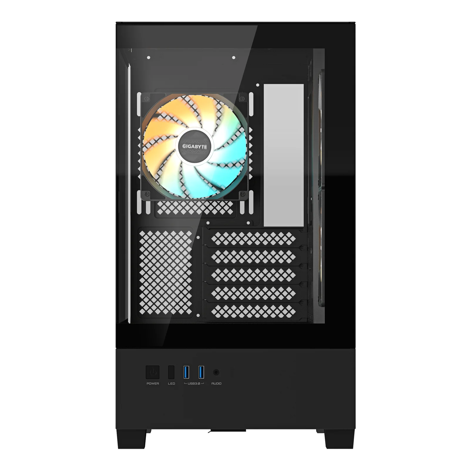 GIGABYTE C201 PANORAMIC Boîtier PC – Tour Moyenne, m-ATX, prise en charge radiateur 360 mm, 3 ventilateurs préinstallés, USB 3.0, compatible RGB Fusion