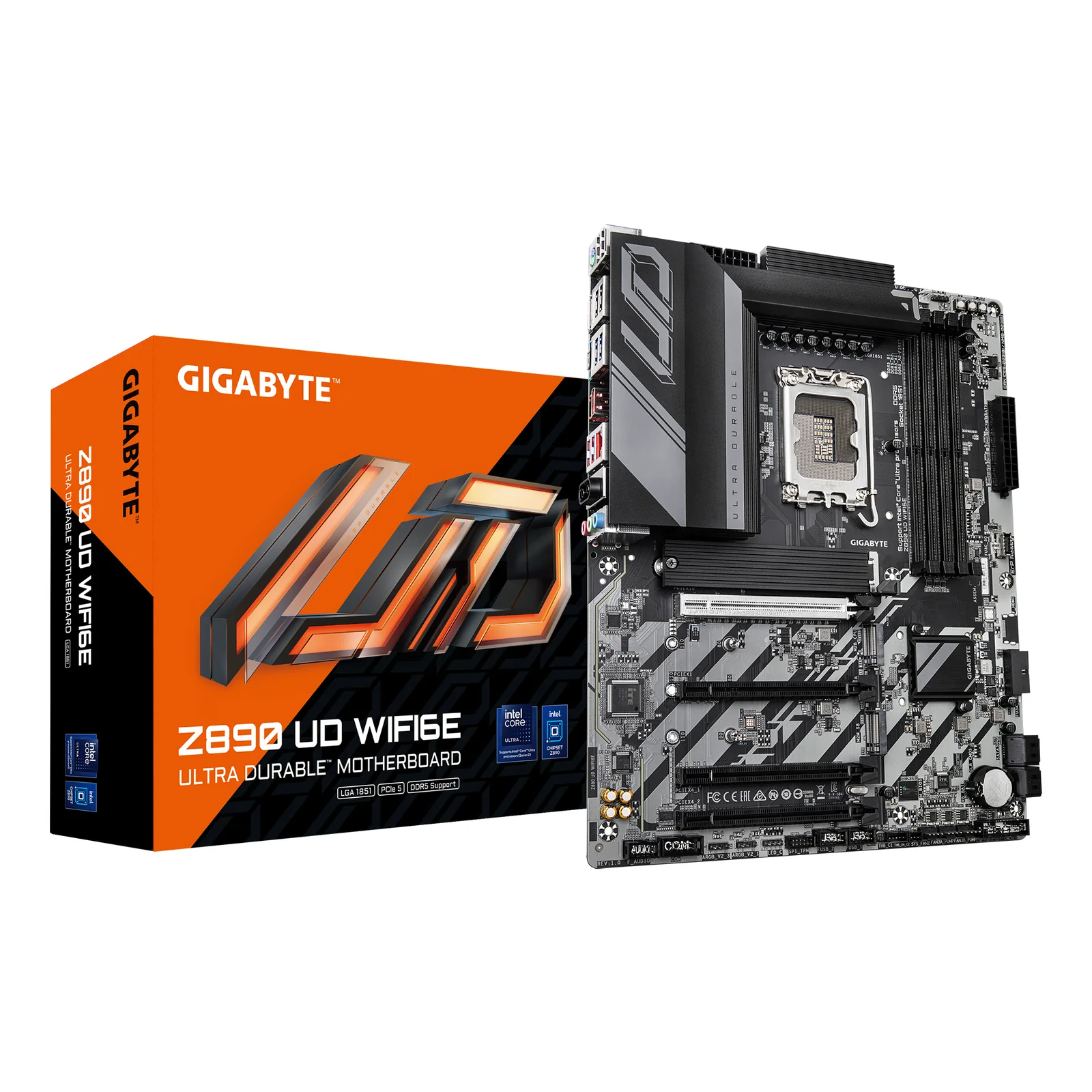 Carte mère Z890 UD WIFI6E - Prend en charge les processeurs Intel Core Ultra (Série 2), VRM à 12+1+2 phases, jusqu'à 8800MHz DDR5 (OC), 1xPCIe 5.0 + 2xPCIe 4.0, Wi-Fi 6E, LAN 2.5GbE, USB 4