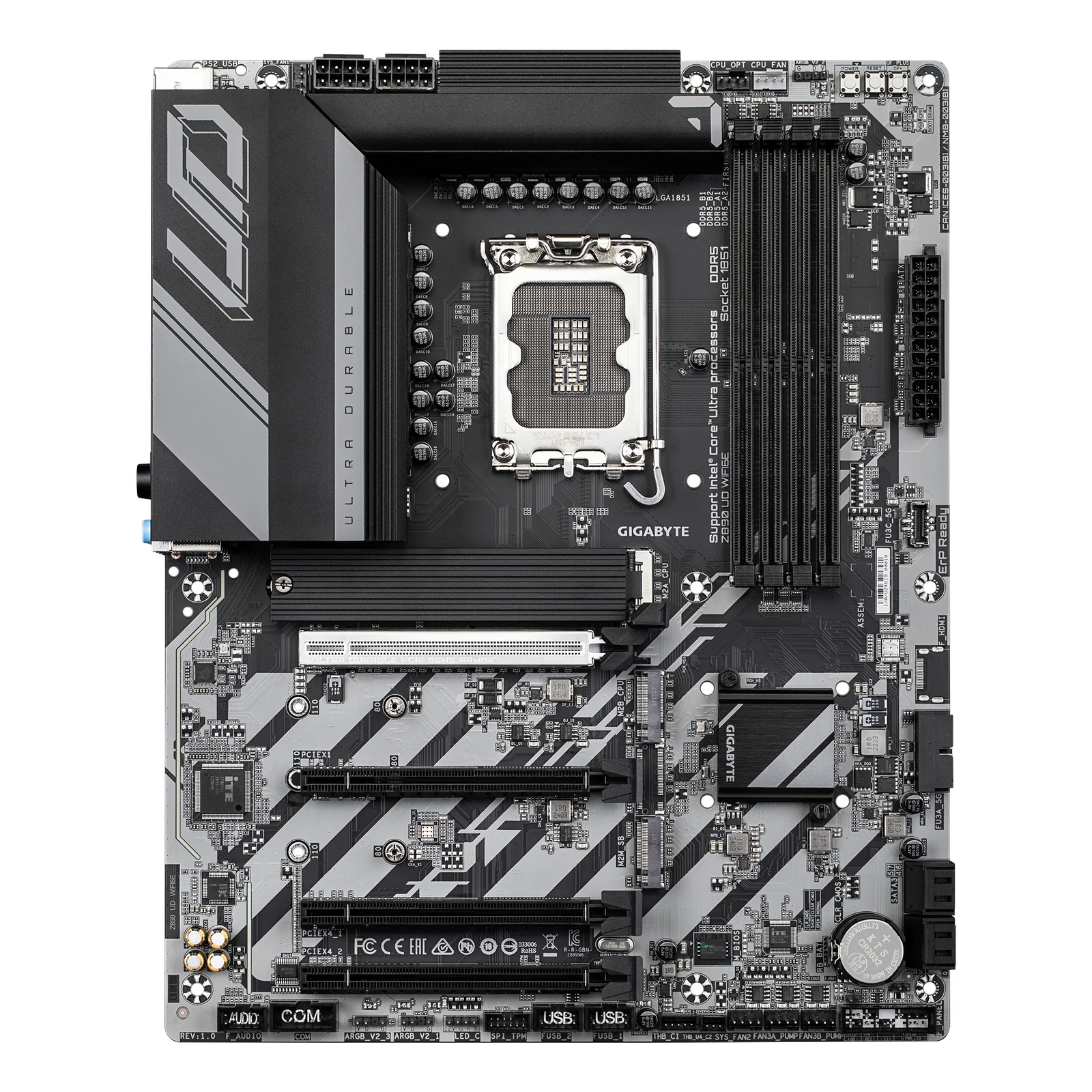 GIGABYTE Carte mère Z890 UD WIFI6E - Prend en charge les processeurs Intel Core Ultra (Série 2), VRM à 12+1+2 phases, jusqu'à 8800MHz DDR5 (OC), 1xPCIe 5.0 + 2xPCIe 4.0, Wi-Fi 6E, LAN 2.5GbE, USB 4