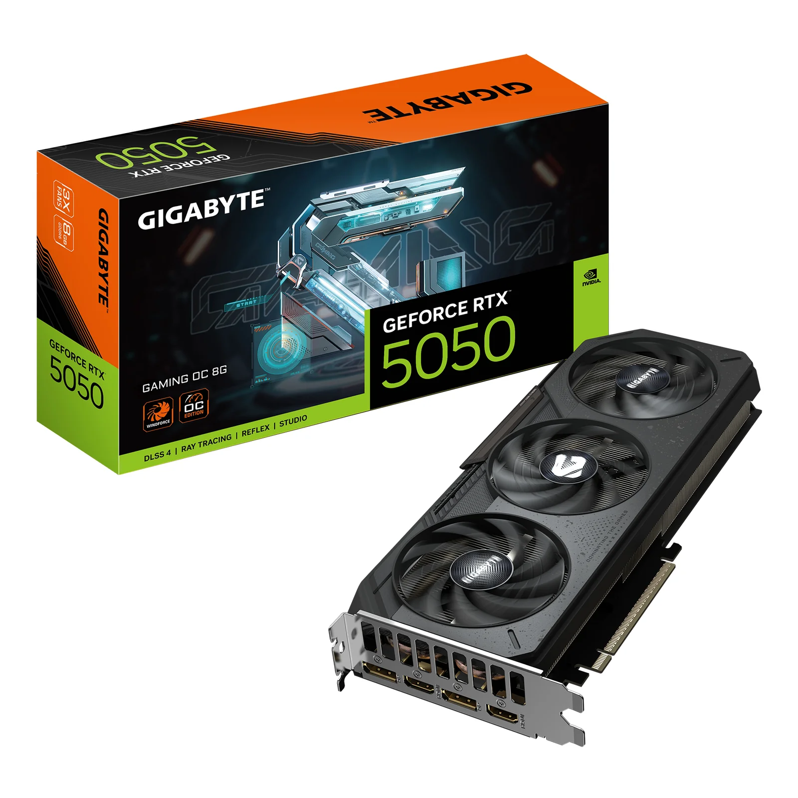 GeForce RTX 5050 GAMING OC 8G Carte Graphique - 8GB GDDR6, 128bit, PCI-E 5.0, 2632MHz Fréquence du cœur, 2 x DP, 2 x HDMI, NVIDIA DLSS 4, GV-N5050GAMING OC-8GD