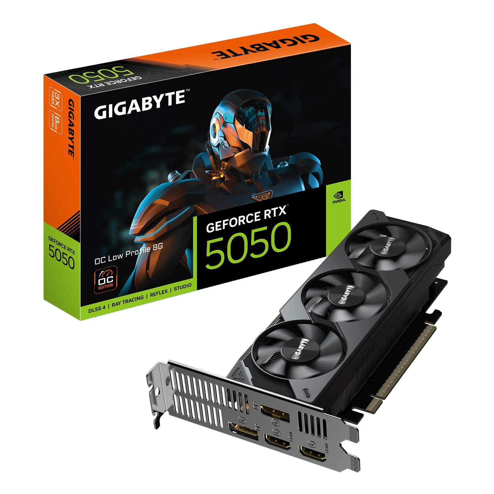 GeForce RTX 5050 OC Low Profile 8G Carte Graphique - 8GB GDDR6, 128bit, PCI-E 5.0, 2587MHz Fréquence du cœur, 2 x DP, 2 x HDMI, NVIDIA DLSS 4, GV-N5050OC-8GL