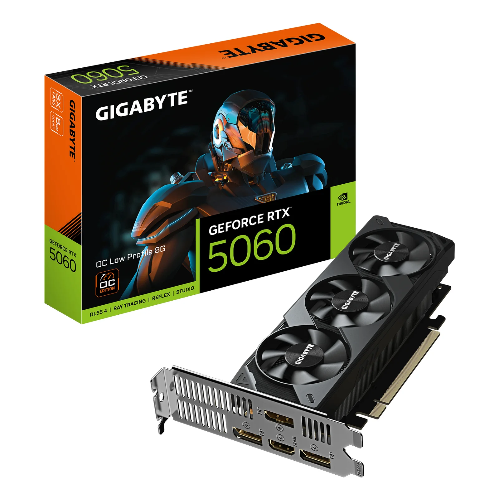 GeForce RTX 5060 OC Low Profile 8G Carte Graphique - 8GB GDDR7, 128bit, PCI-E 5.0, 2512 MHz Fréquence du cœur, 3 x DisplayPort, 1 x HDMI, GV-N5060OC-8GL