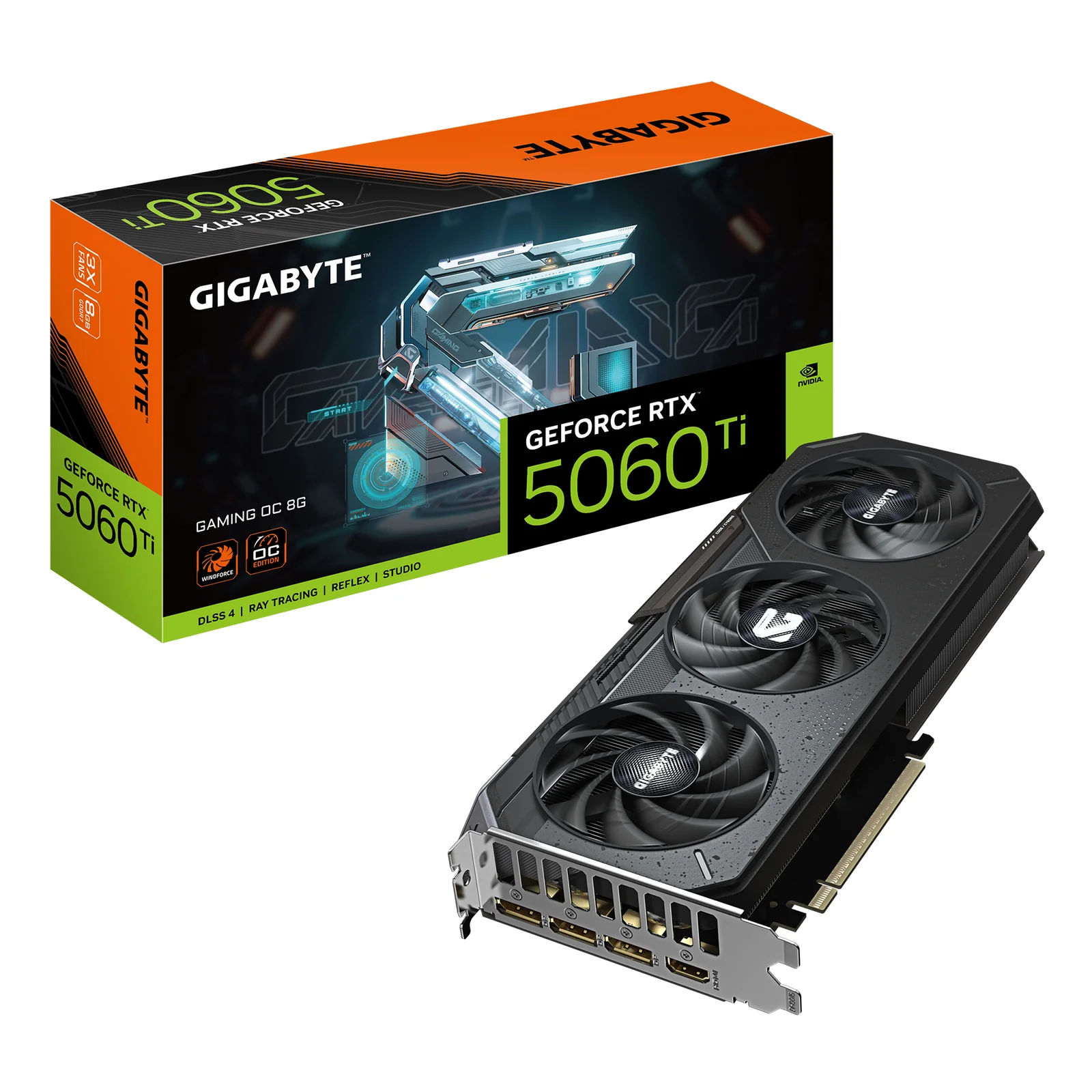 GeForce RTX 5060 Ti GAMING OC 8G Carte Graphique – 8 Go GDDR7, 128 bits, PCI-E 5.0, 2647 MHz Fréquence du processeur, 3 x DisplayPort, 1 x HDMI, GV-N506TGAMING OC-8GD