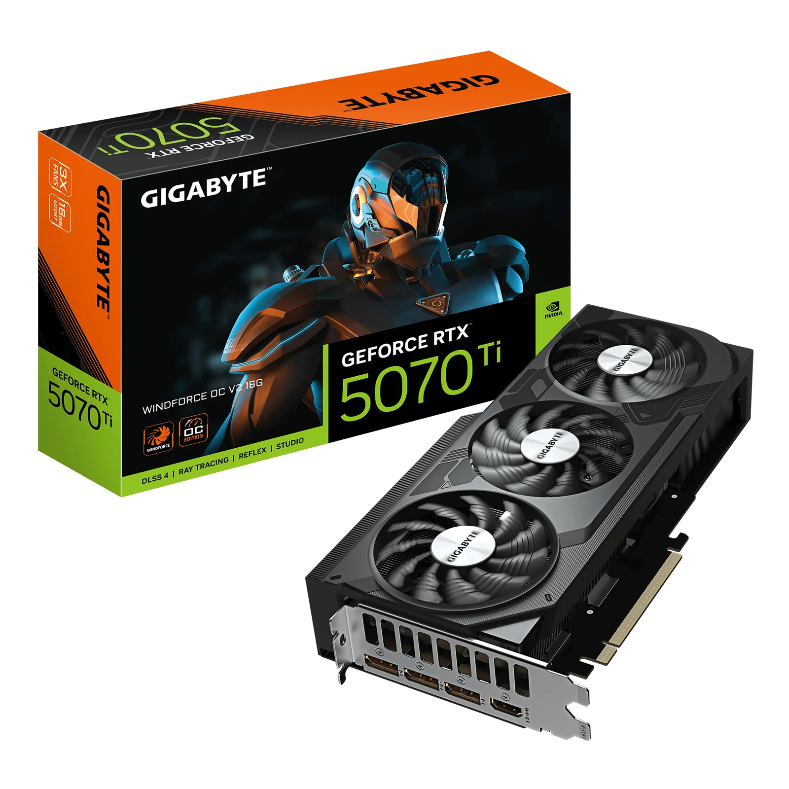 GeForce RTX 5070 Ti WINDFORCE OC V2 16G Carte Graphique - 16GB GDDR6, 256bit, PCI-E 5.0, 2497 MHz Fréquence du GPU, 3 x DisplayPort, 1 x HDMI, GV-N507TWF3OCV2-16GD