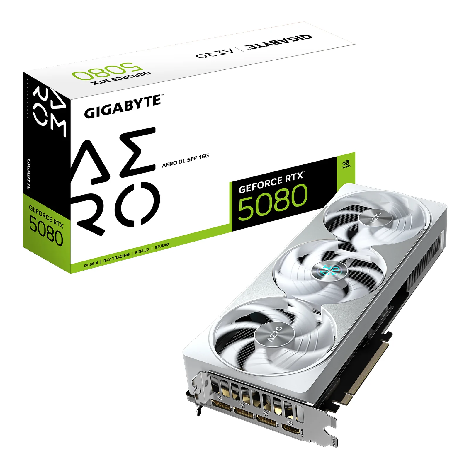 GeForce RTX 5080 AERO OC SFF 16G Carte graphique - 16 Go GDDR7, 256 bits, PCI-E 5.0, 2730MHz Core Clock, 3 x DisplayPort, 1 x HDMI, GV-N5080AERO OC-16GD