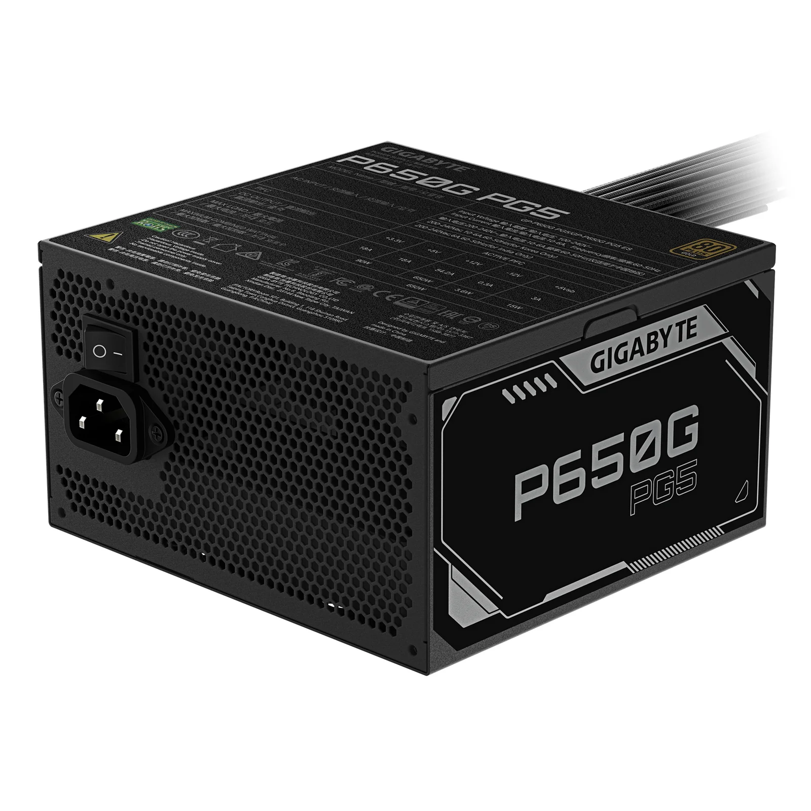 GIGABYTE P650G PCIE 5.1 Alimentation – PCIe 5.1, 80 PLUS Silver, ventilateur 120mm, compatible ATX 3.1, prise EU