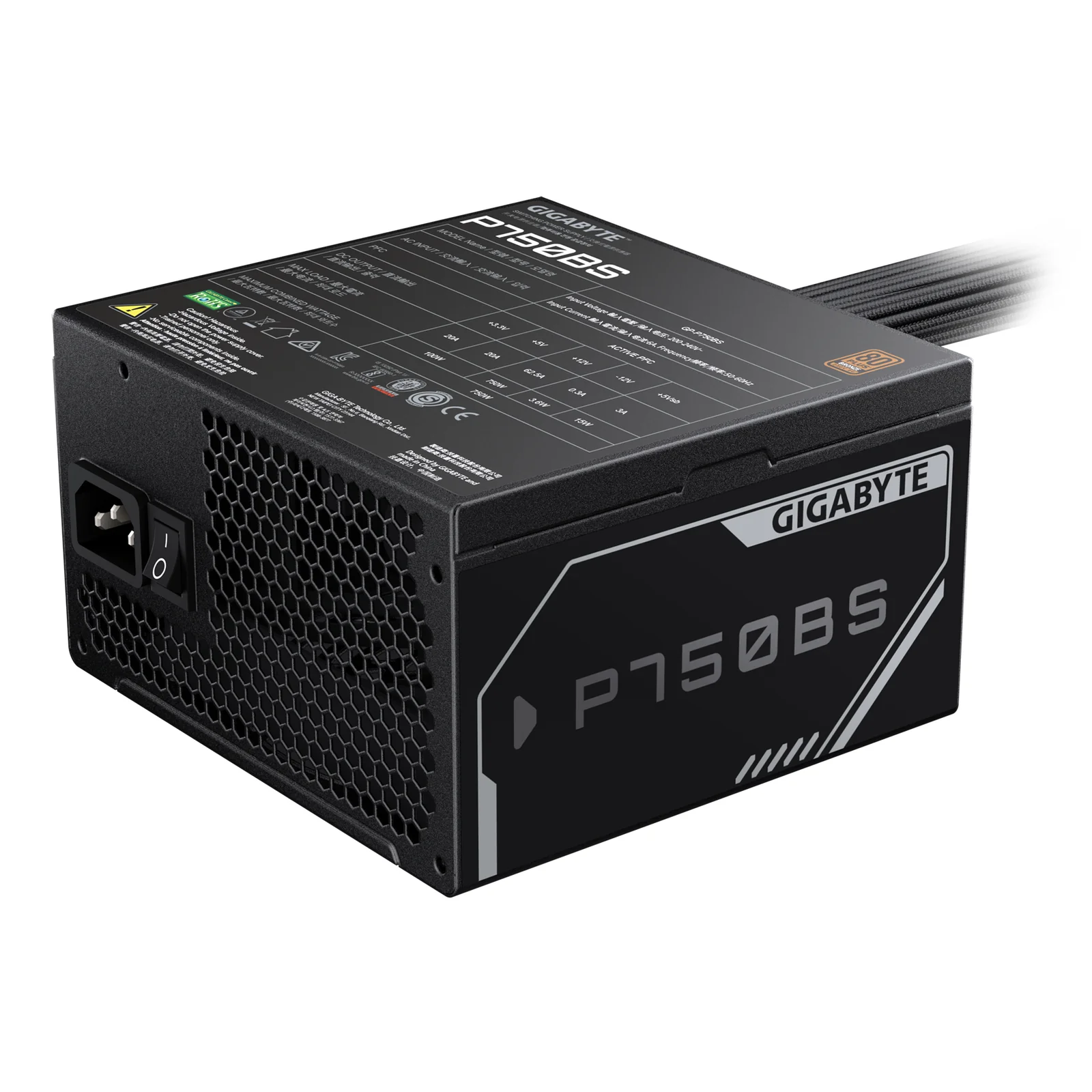 GIGABYTE P750BS Bloc d'Alimentation - PCI-E 6+2 Pin x 4, 80 PLUS Bronze, Ventilateur 120 mm, Compatible ATX, Prise EU