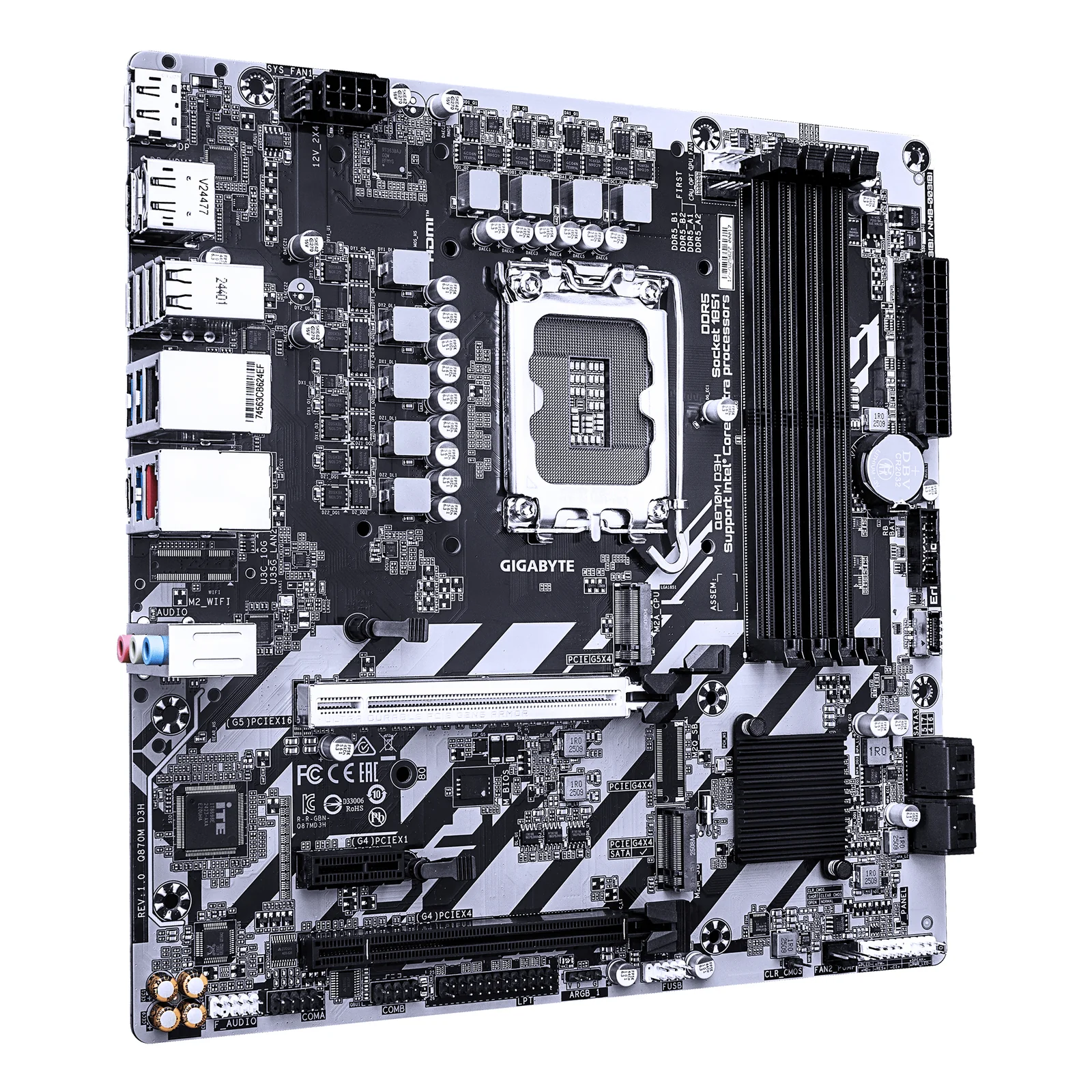 GIGABYTE Q870M D3H Carte Mère – Processeurs Intel Core Ultra (Série 2), VRM 4+1+2 phases, jusqu’à 6400 MHz DDR5 (O.C), 2× M.2 PCIe 4.0, LAN 2.5 GbE, USB 3.2 Gen 2