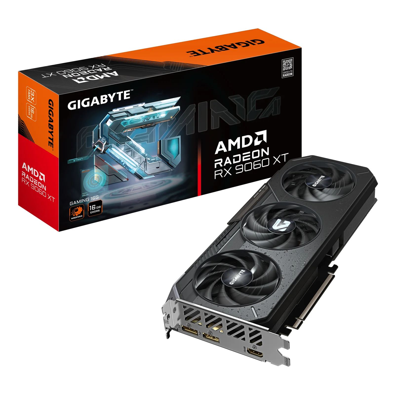 Radeon RX 9060 XT GAMING 16G Carte Graphique - 16GB GDDR6, 128bit, PCI-E 5.0, 3230 MHz Fréquence du cœur, 2 x DisplayPort, 1 x HDMI, GV-R9060XTGAMING-16GD