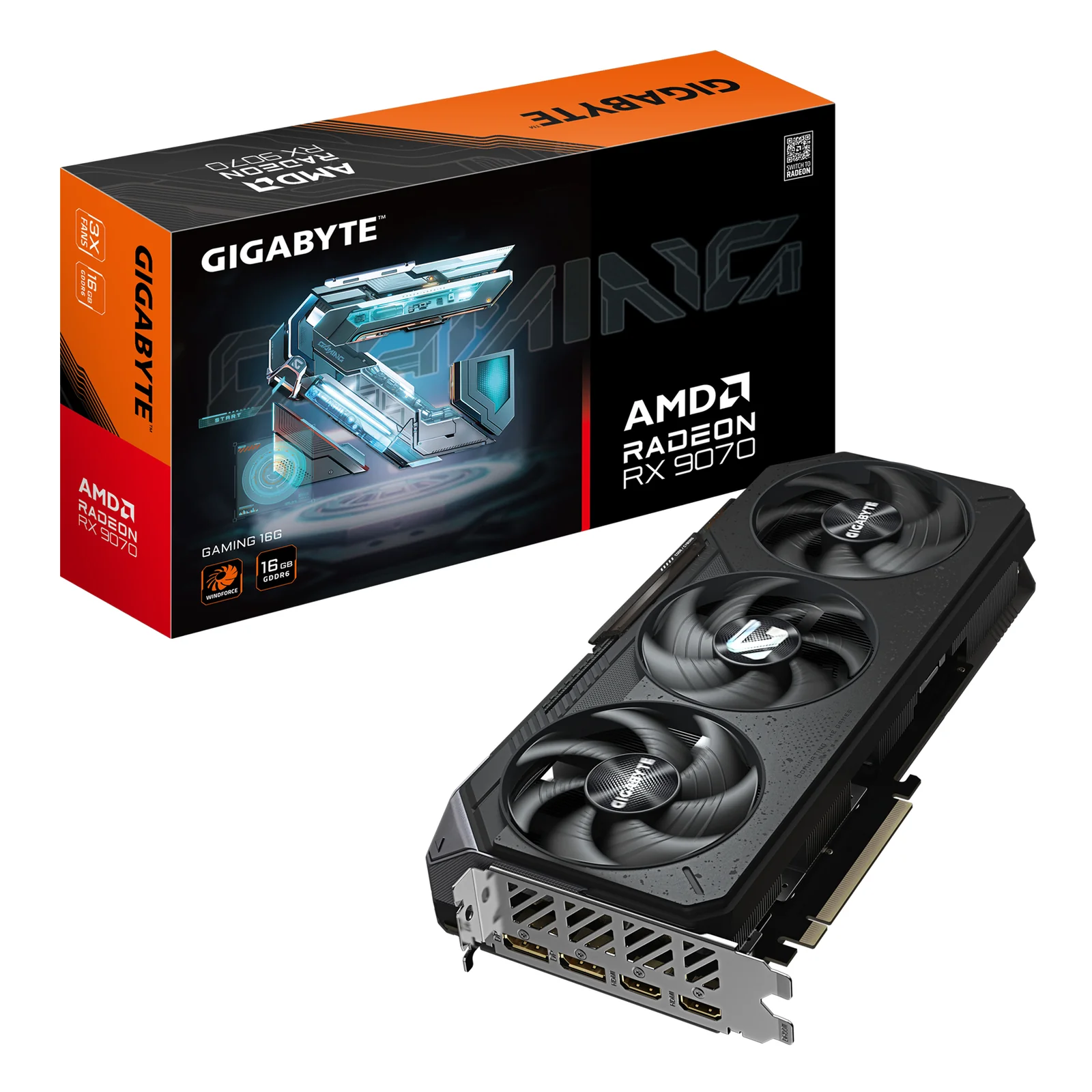 Radeon RX 9070 GAMING 16GB Carte Graphique - 16GB GDDR6, 256bit, PCI-E 5.0, 2520 MHz Fréquence du cœur, 2 x DisplayPort, 2 x HDMI, GV-R9070GAMING-16GD