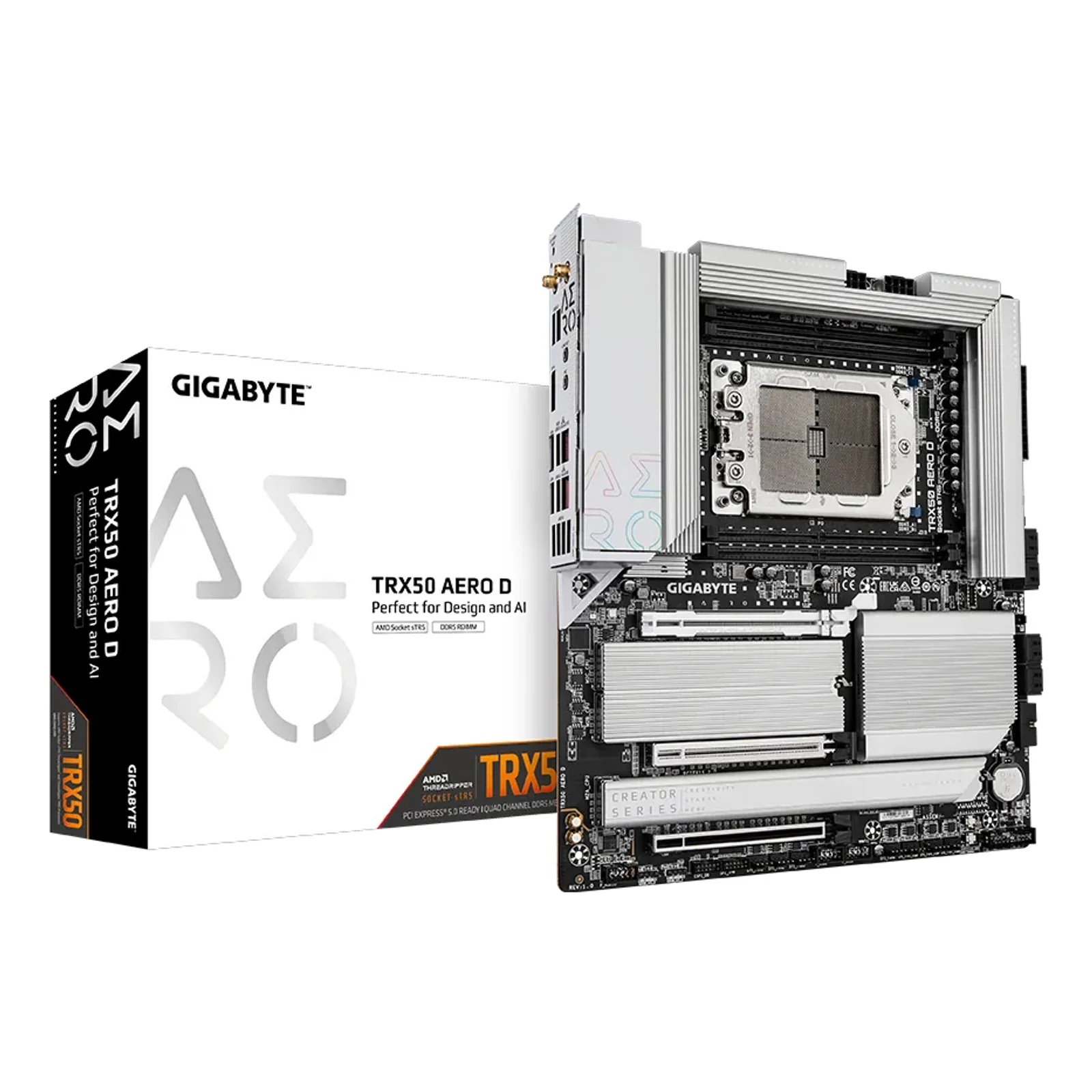 TRX50 AERO D Carte mère - Compatible avec AMD Ryzen Threadripper 9000 Series CPUs, 16+8+4 Phases Digital VRM, up to 7800MHz DDR5 (OC), 3xPCIe 5.0 + 1xPCIe 4.0 M.2, Wi-Fi 7, 10GbE LAN, USB4