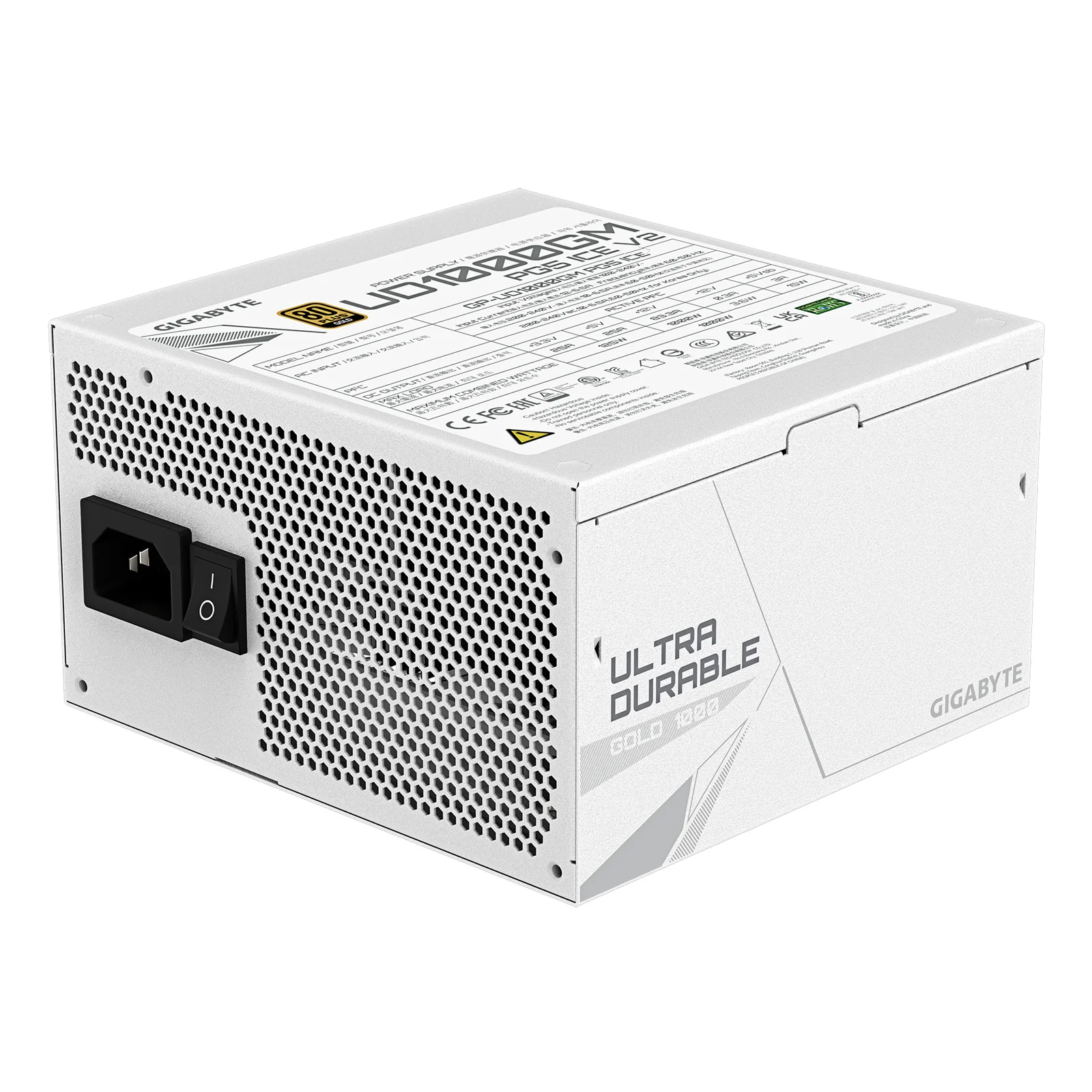 GIGABYTE UD1000GM PG5 V2 ICE Bloc d’Alimentation – PCIe Gen 5.1, 80 PLUS Gold, Conception entièrement modulaire, Ventilateur 120 mm, Compatible ATX 3.1, Prise EU