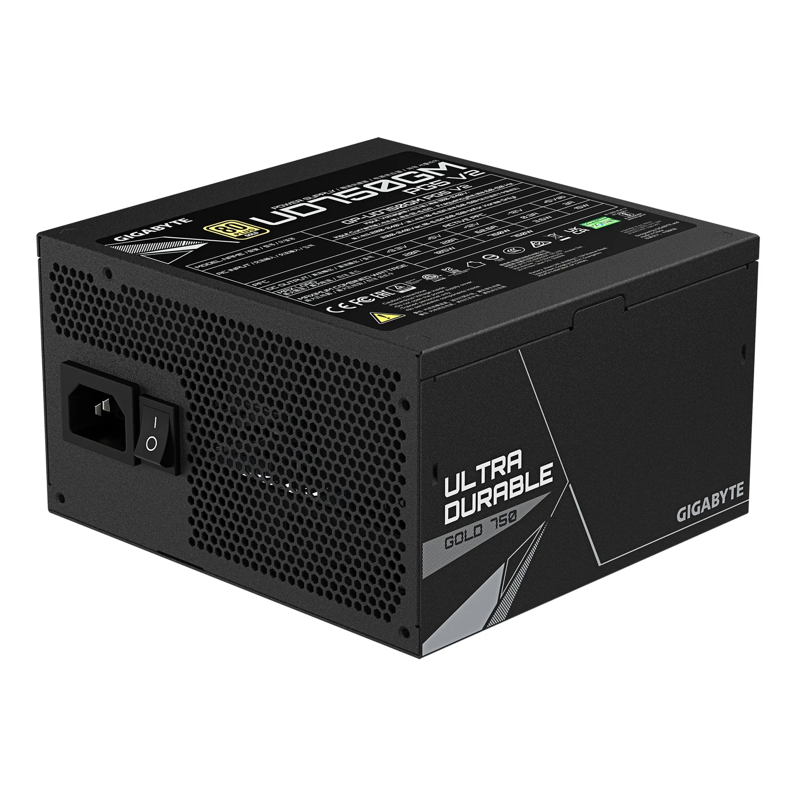 GIGABYTE UD750GM PG5 V2 Bloc d’Alimentation – PCIe Gen 5.1, 80 PLUS Gold, Conception entièrement modulaire, Ventilateur 120 mm, Compatible ATX 3.1, Prise EU