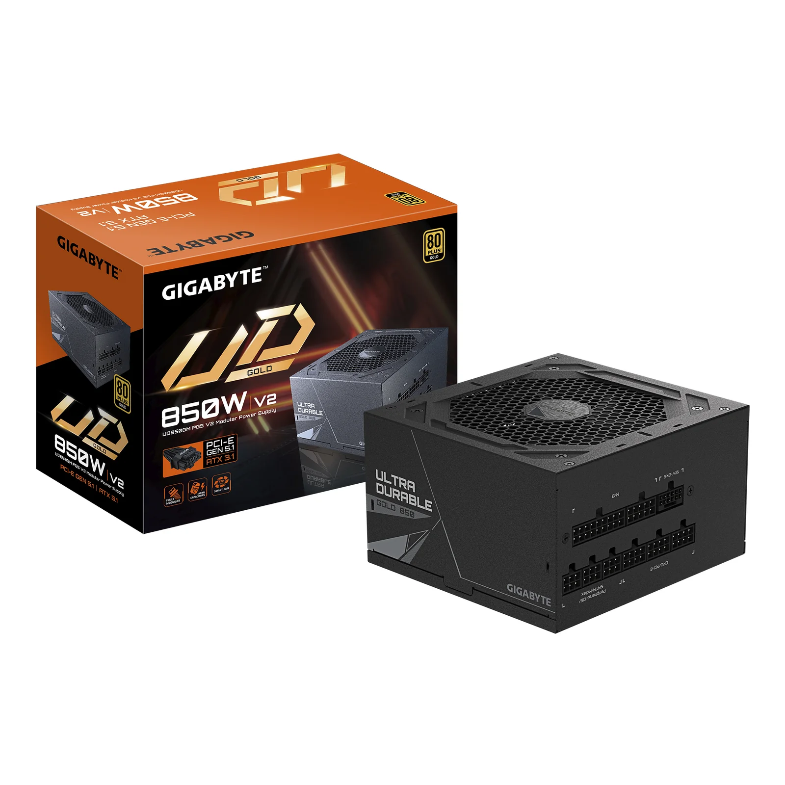 UD850GM PG5 V2 Bloc d’Alimentation – PCIe Gen 5.1, 80 PLUS Gold, Conception entièrement modulaire, Ventilateur 120 mm, Compatible ATX 3.1, Prise EU